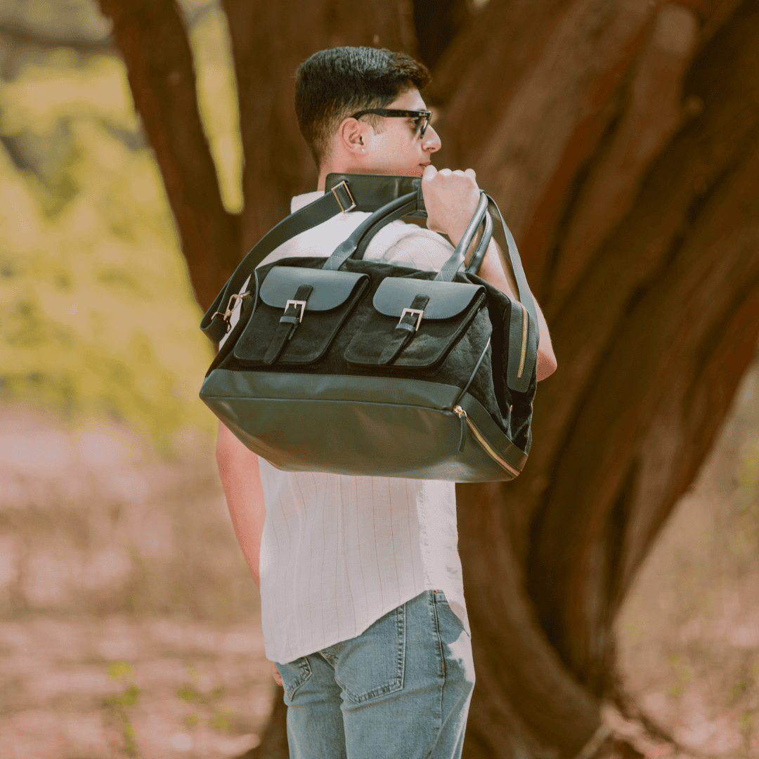 Ajax Vegan Leather Duffle Bag - Black