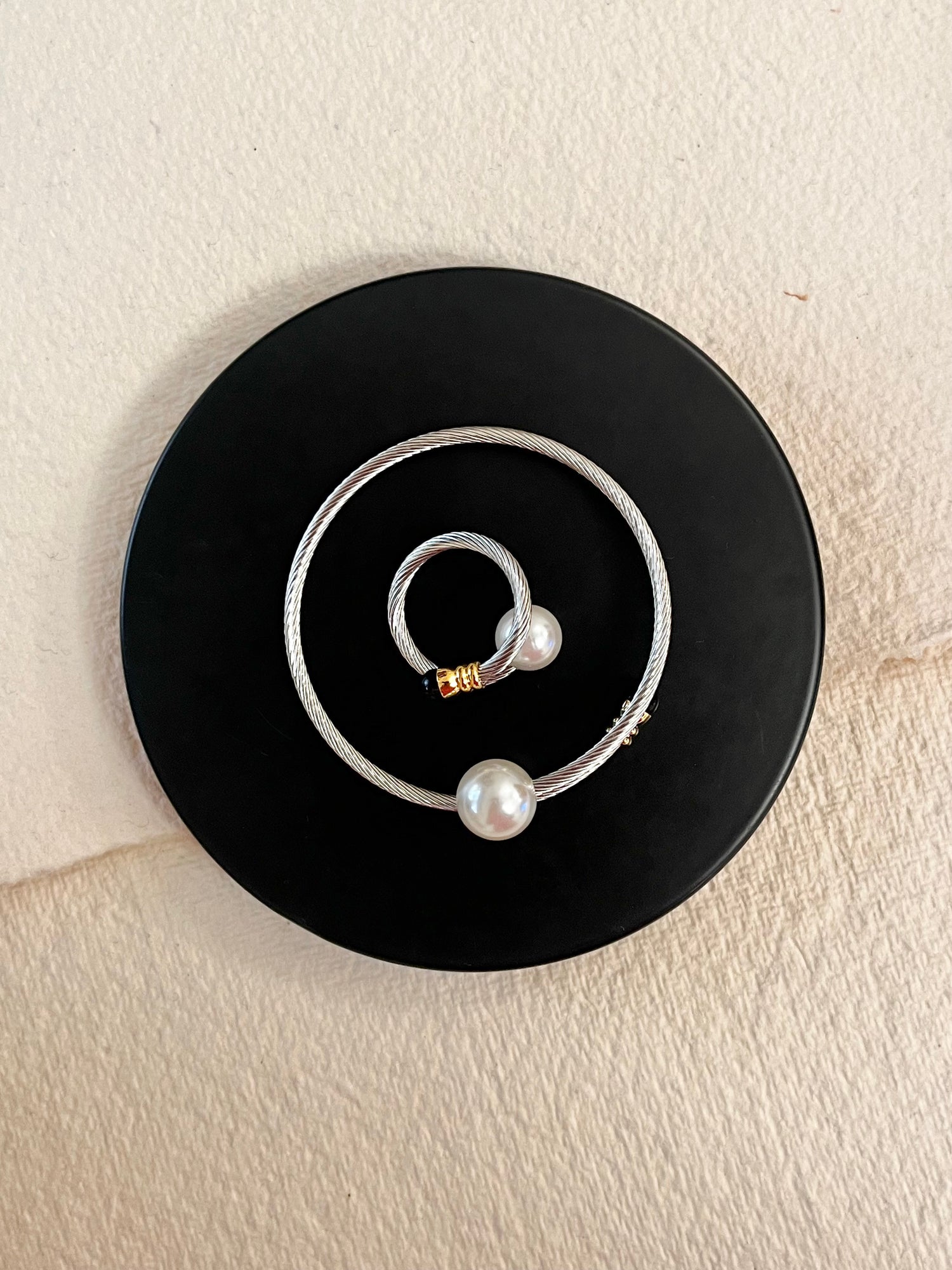 Silver Pearl Bracelet & Ring Combo