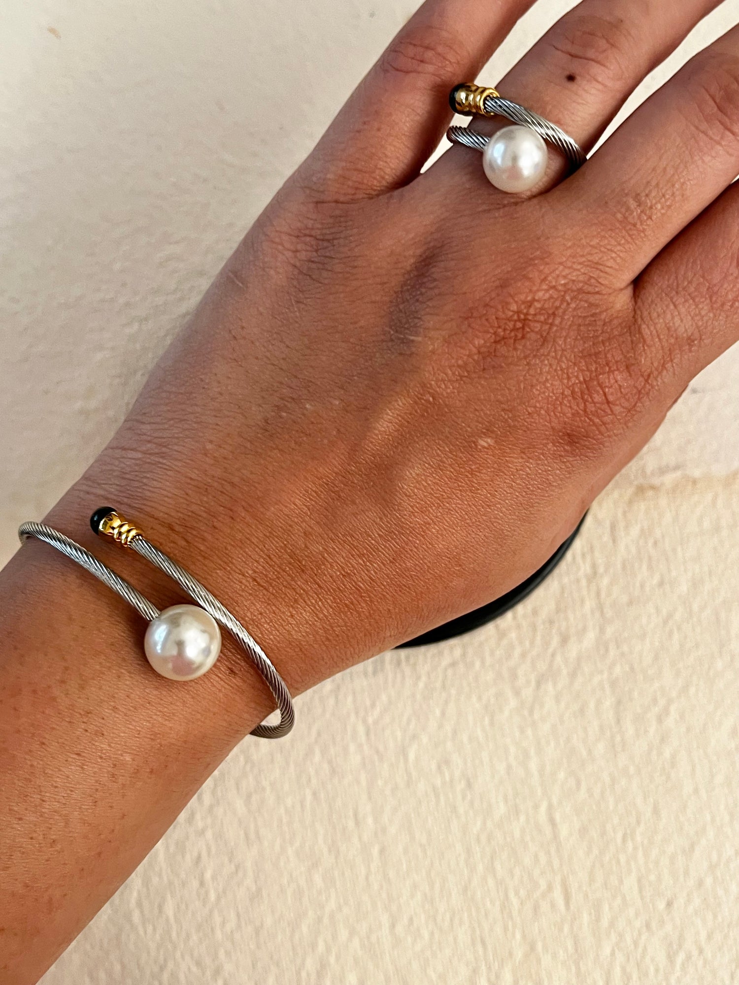 Silver Pearl Bracelet & Ring Combo