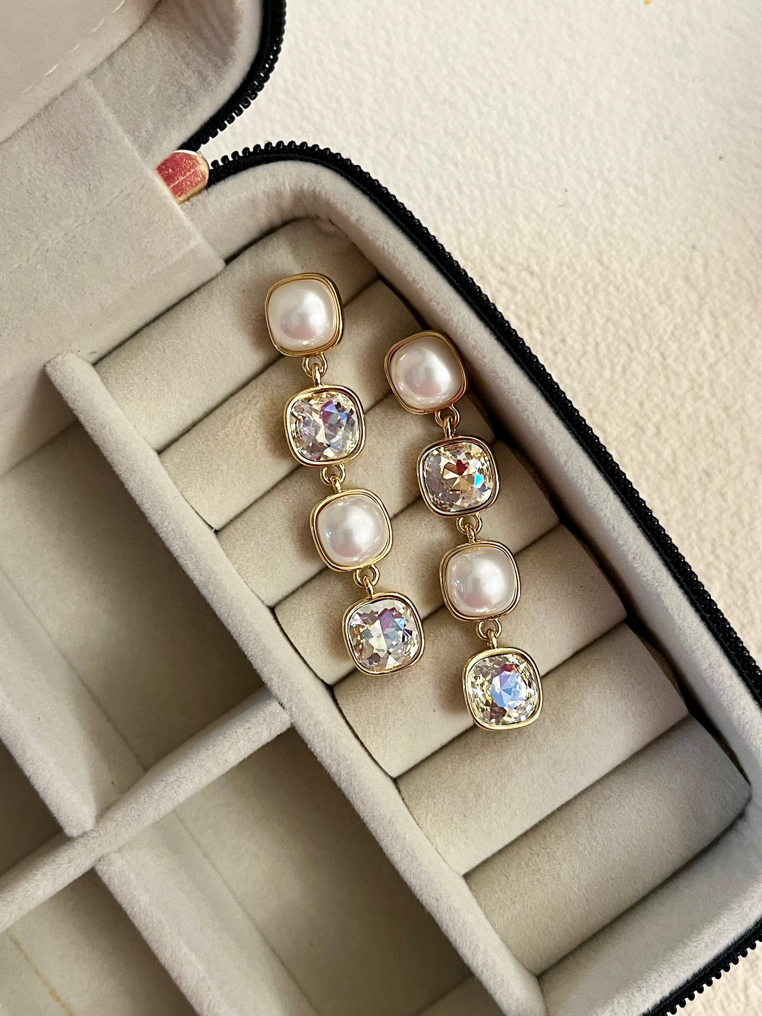 Pearl & Diamond Long Earrings