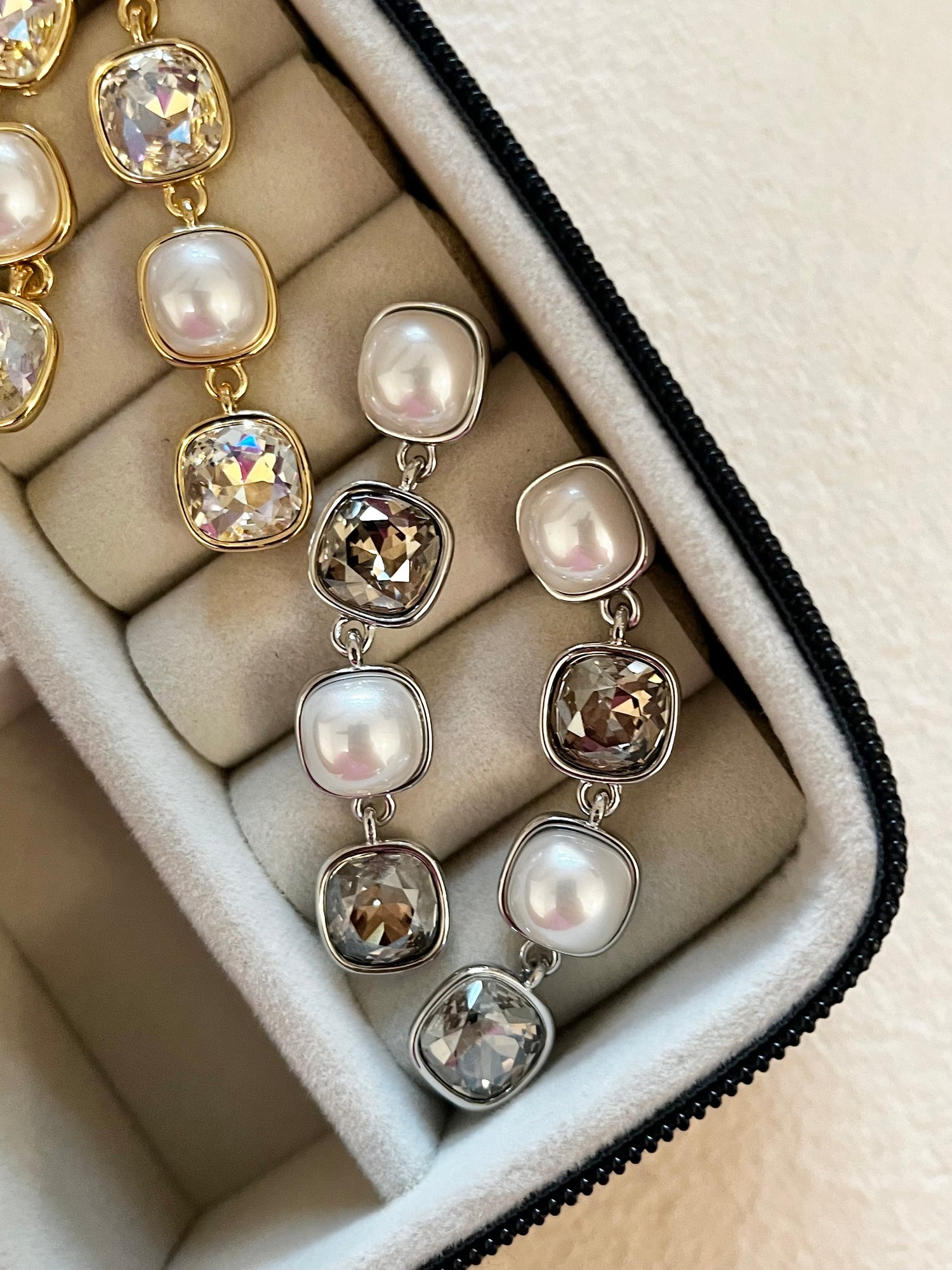 Pearl & Diamond Long Earrings