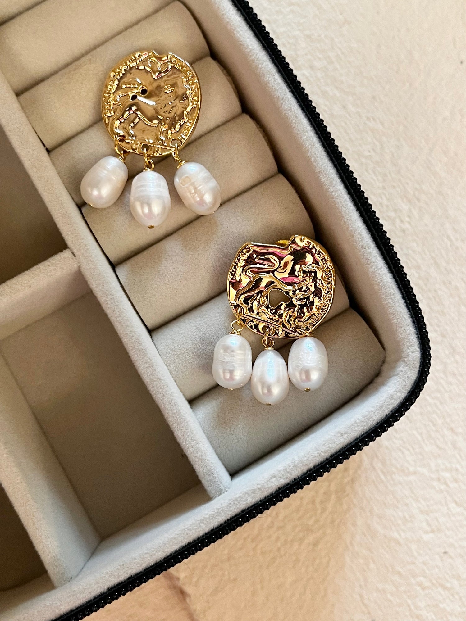 Hammered With Pearl Drop Earrings