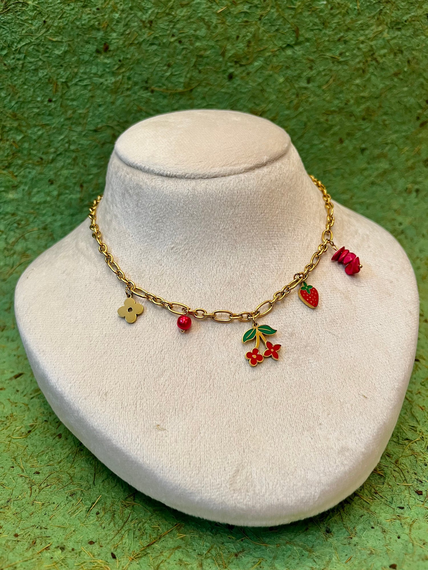 Red Flower Charms Necklace