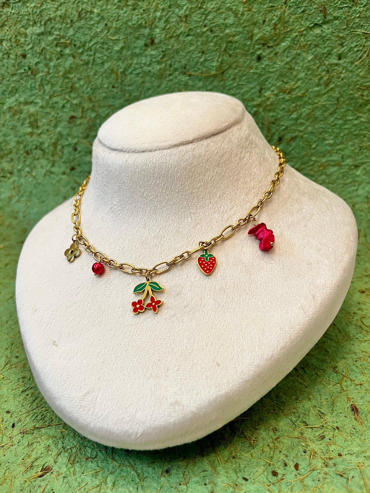 Red Flower Charms Necklace