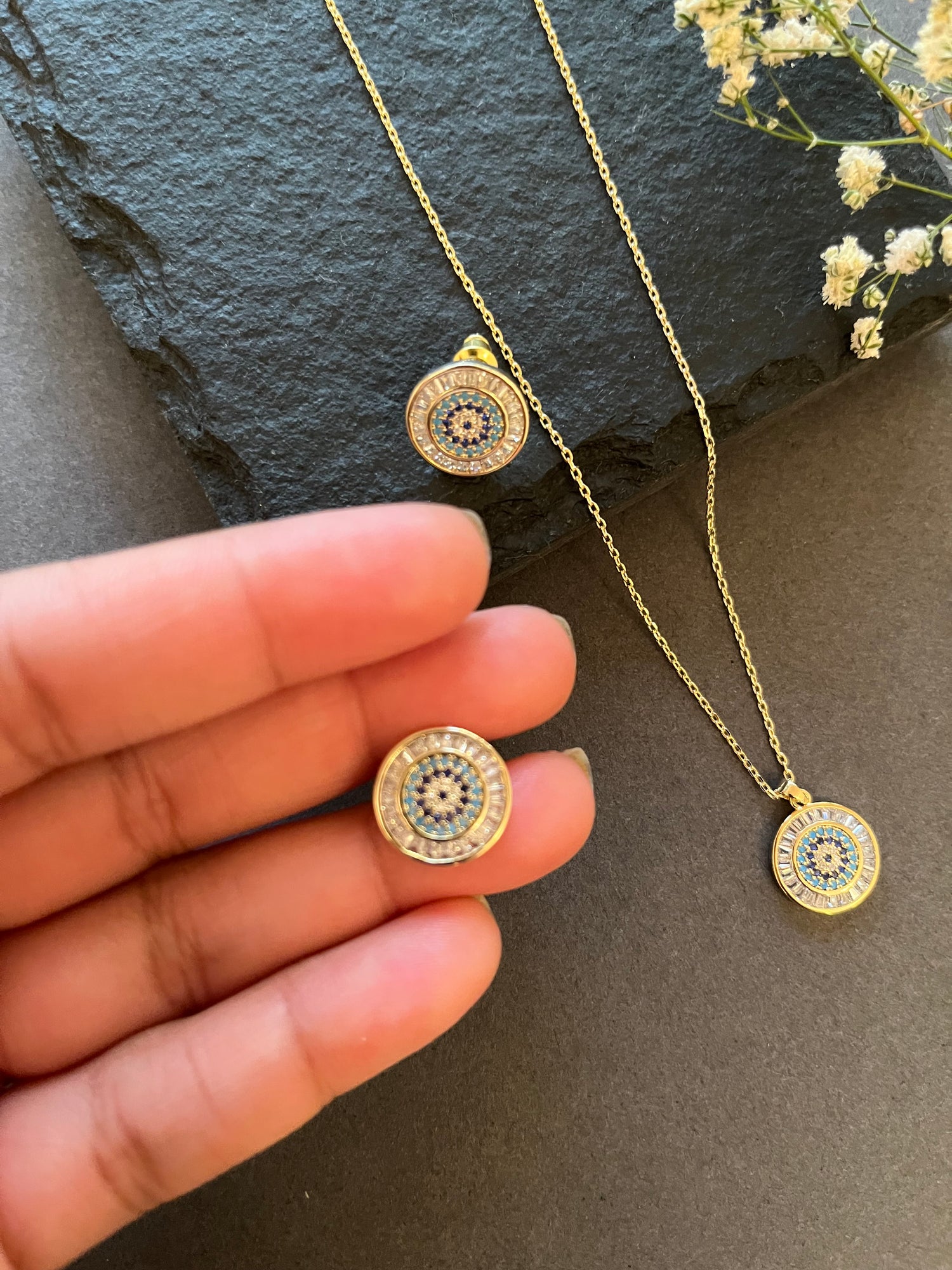 Mohini Studded Evil Eye Pendant Set