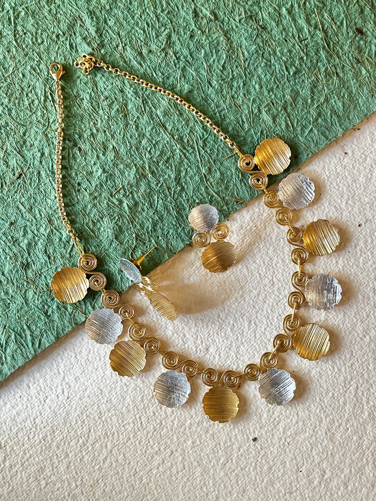 Textured Dual Tone Necklace Set