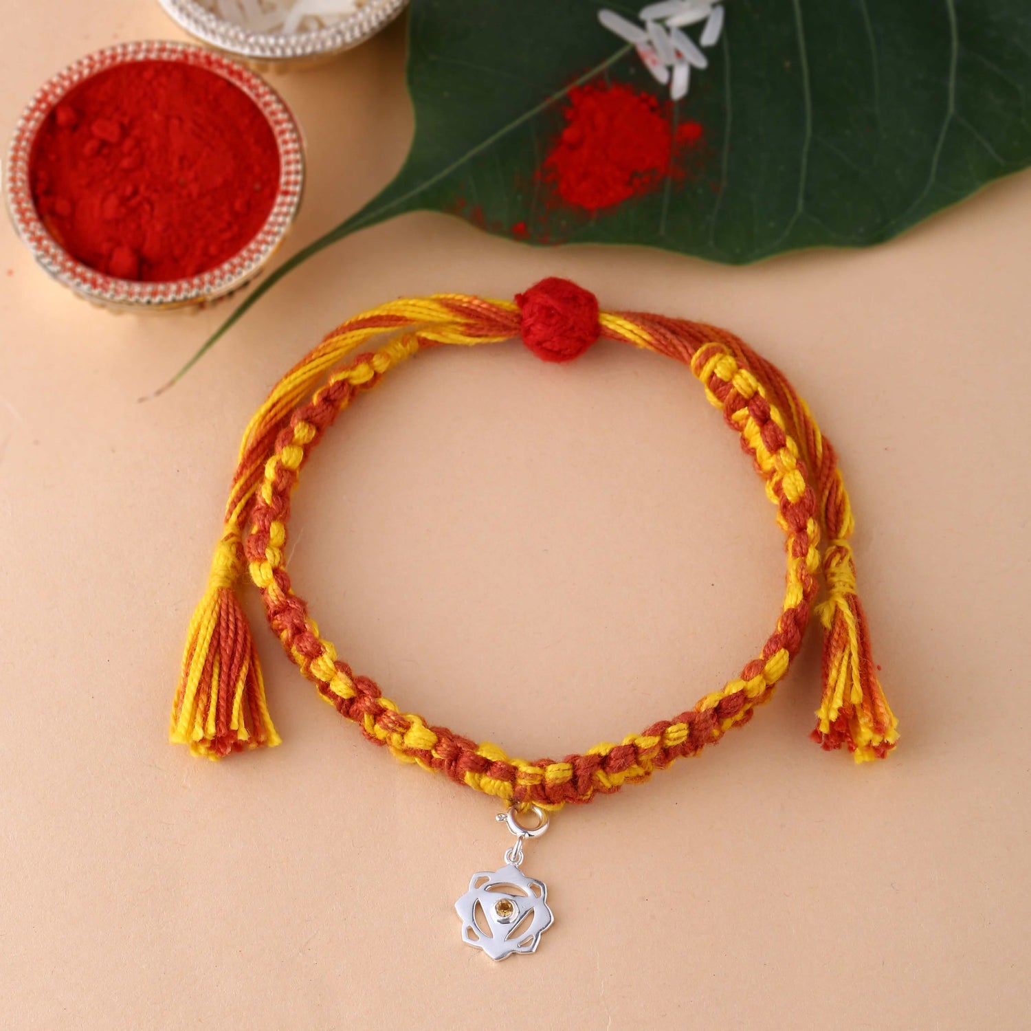 Manipura Chakra Rakhi With Gemstone - Silver