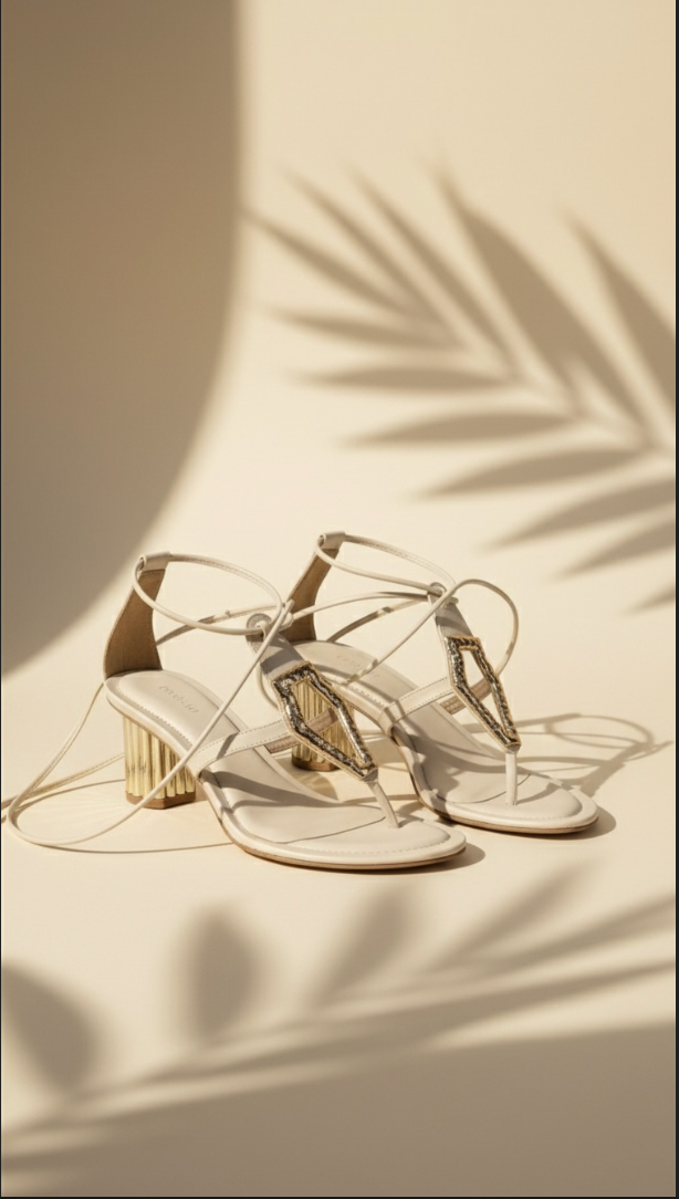 Serra Tie-Up T-Strap Heels - Off White