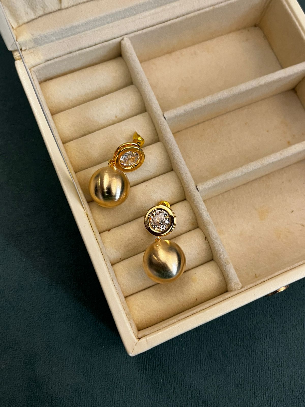 Diamond and Matte Gold Ball Earrings