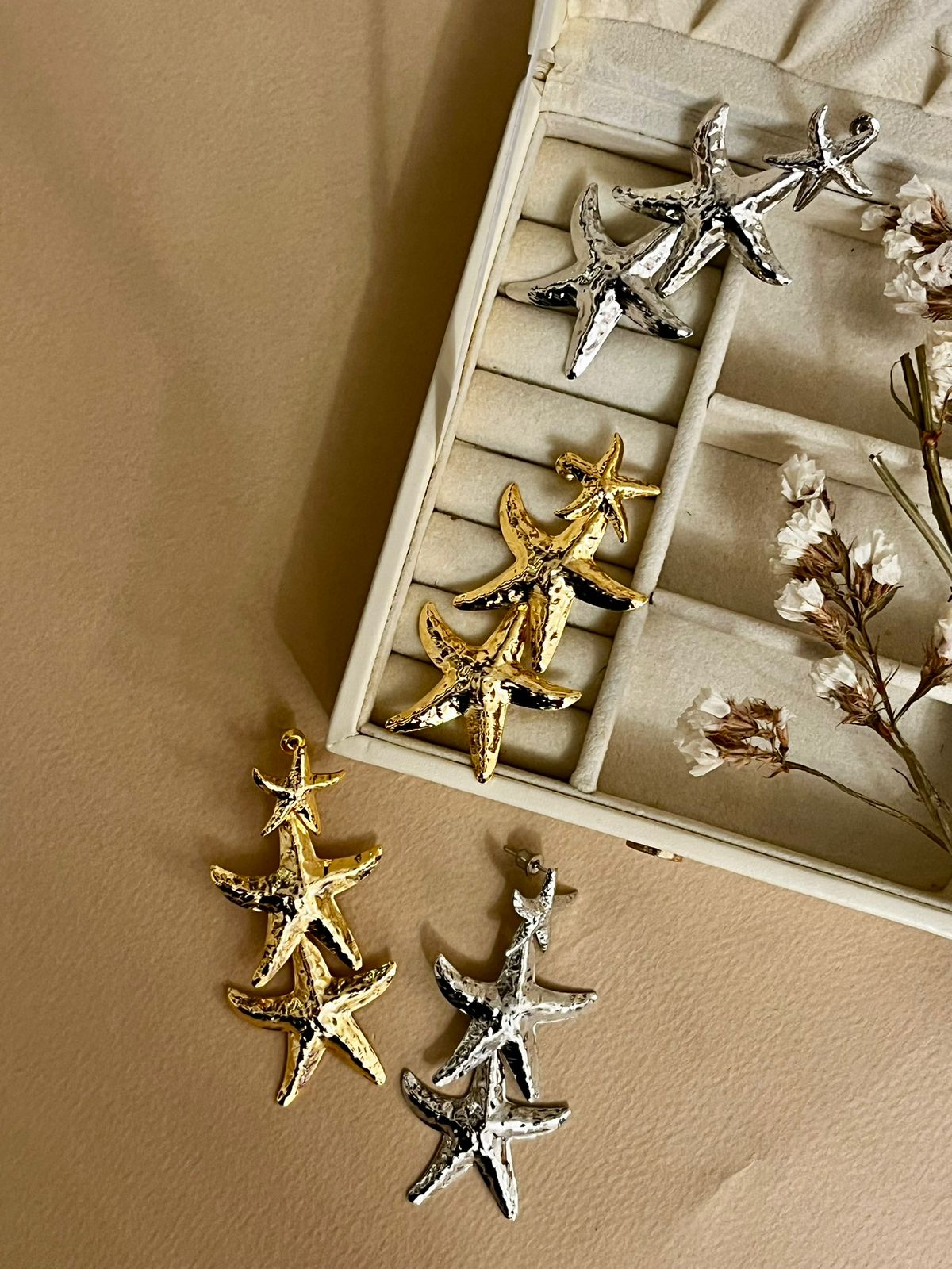 Triple Layer Star Fish Earrings - Silver