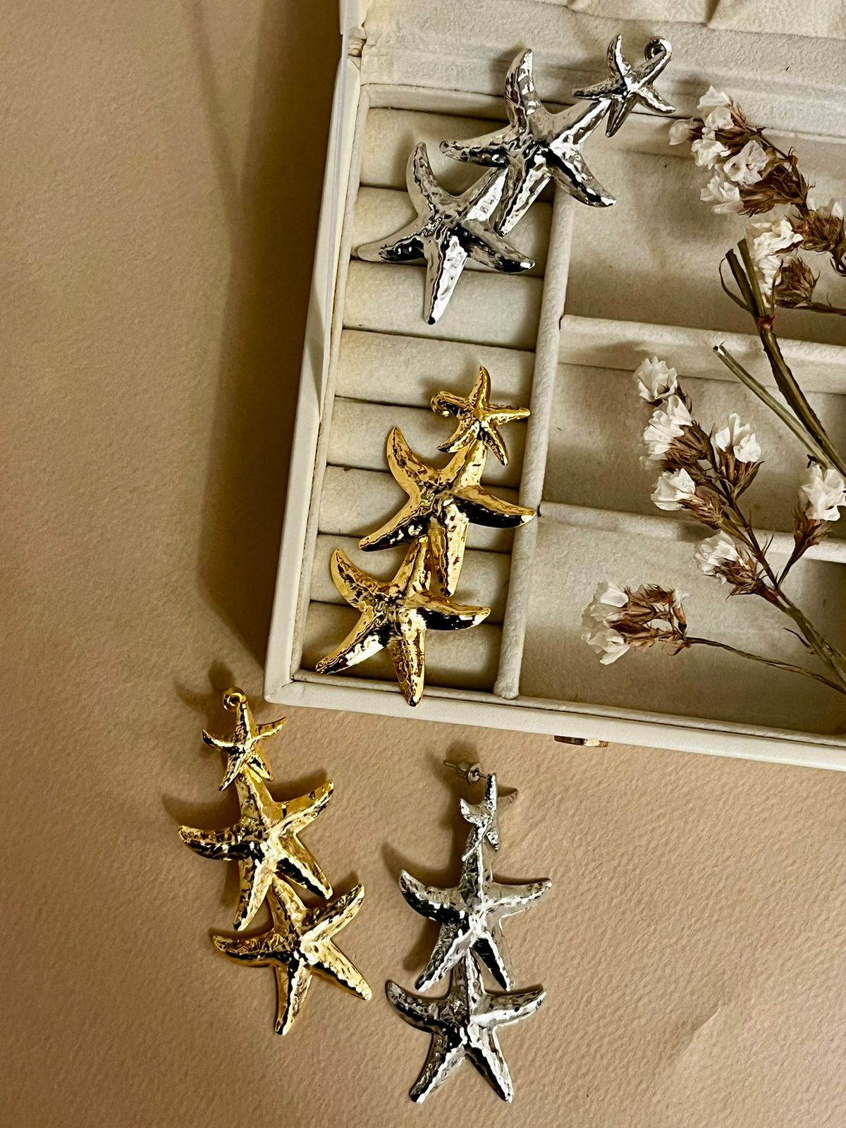 Triple Layer Star Fish Earrings - Silver