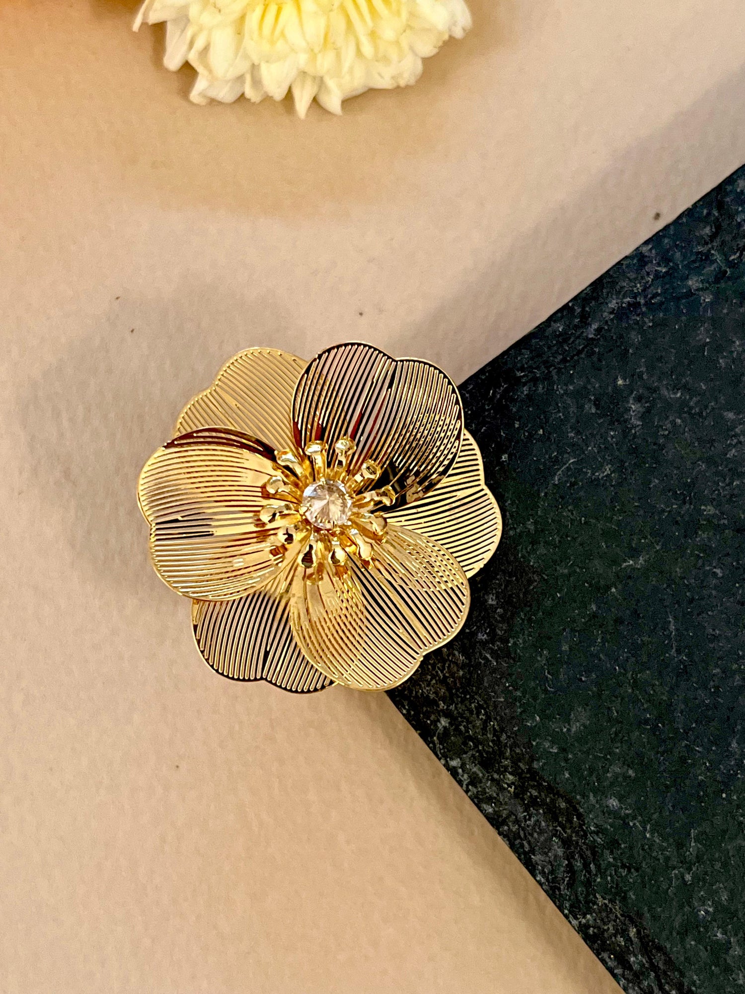 Set - Striped Floral Studs with Ring