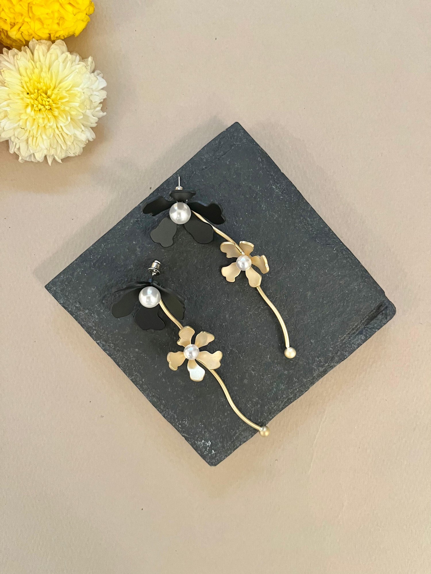 Black & Gold Matte Long Earrings