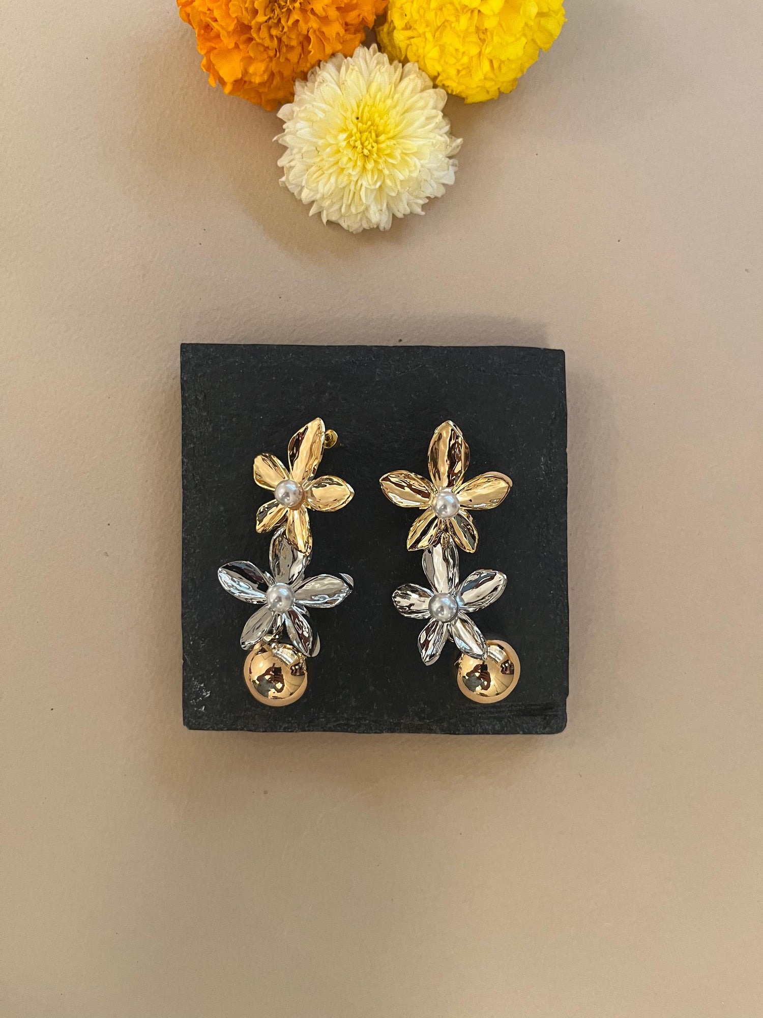 Dual Tone Floral Earrings