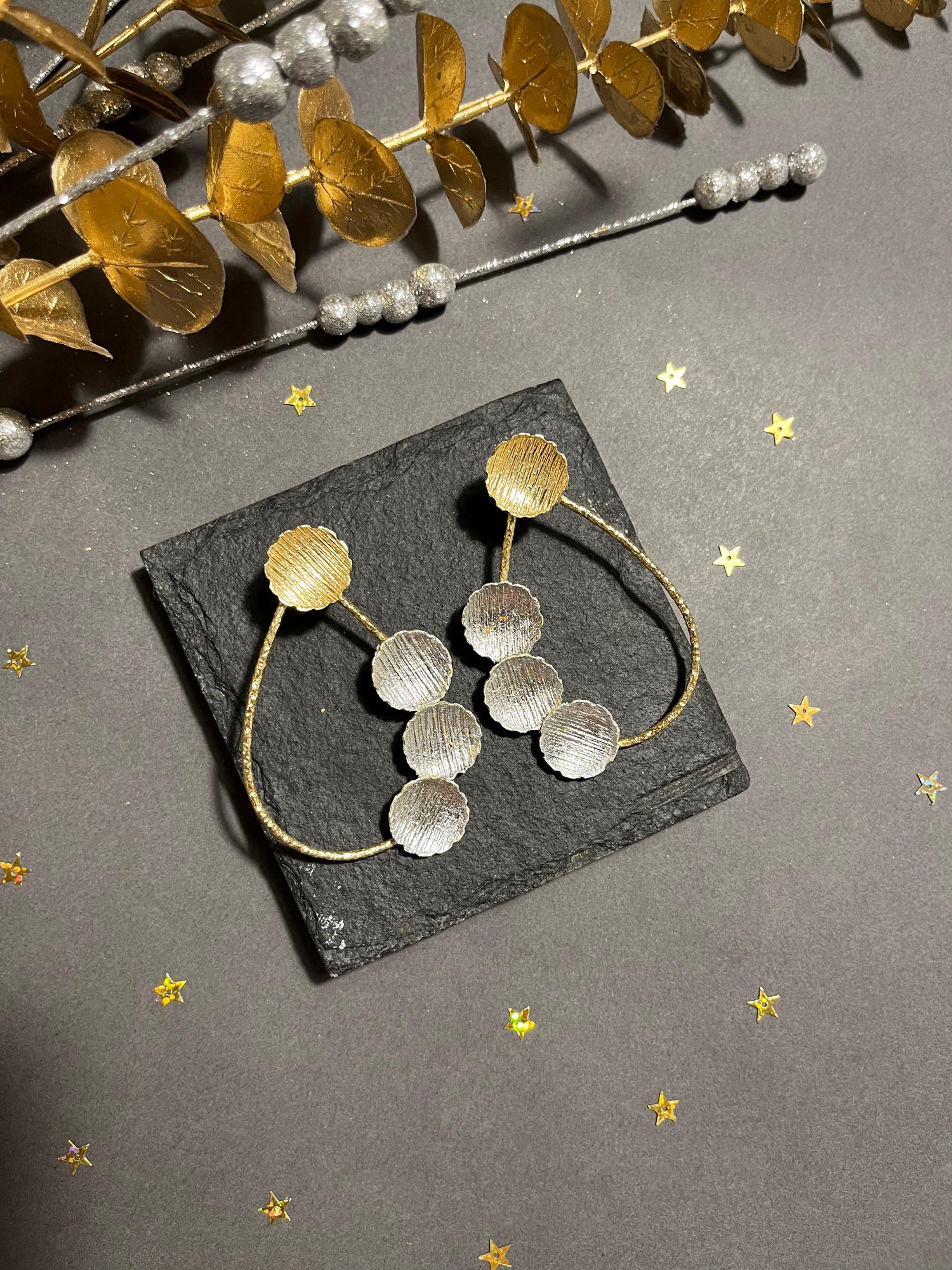 Dual Tone Chunky Drop Shape Earrings