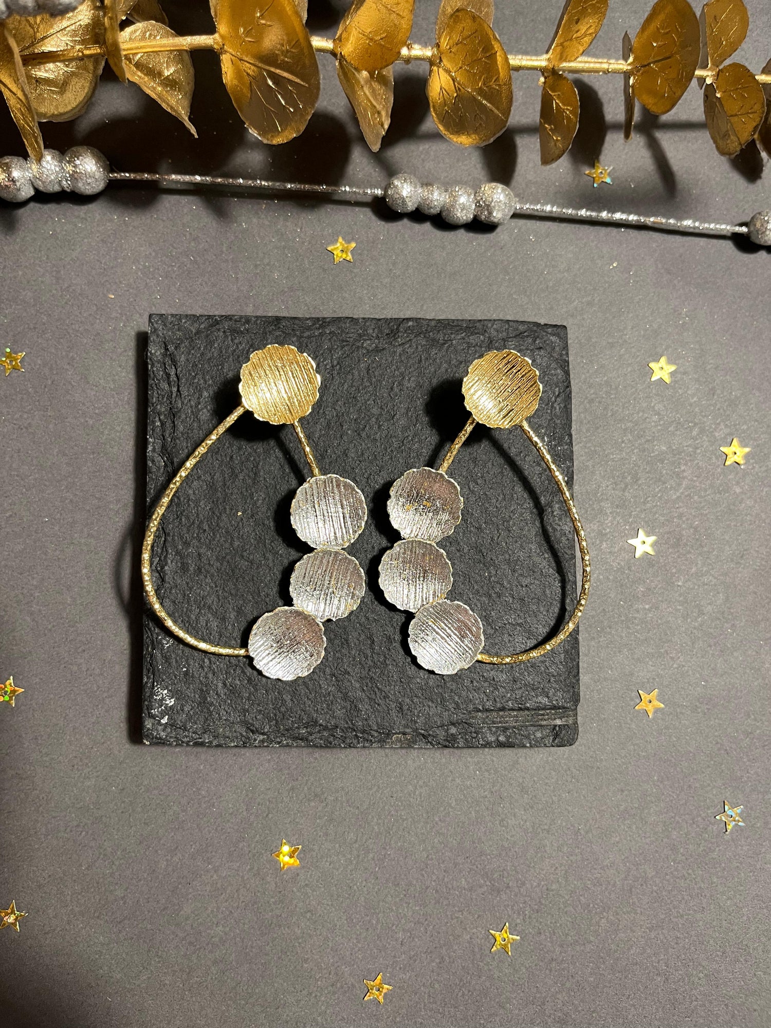 Dual Tone Chunky Drop Shape Earrings