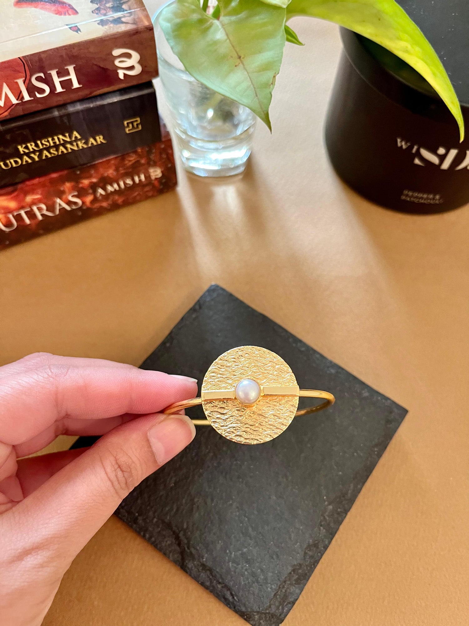 Pearl & Gold Hammered Cuff