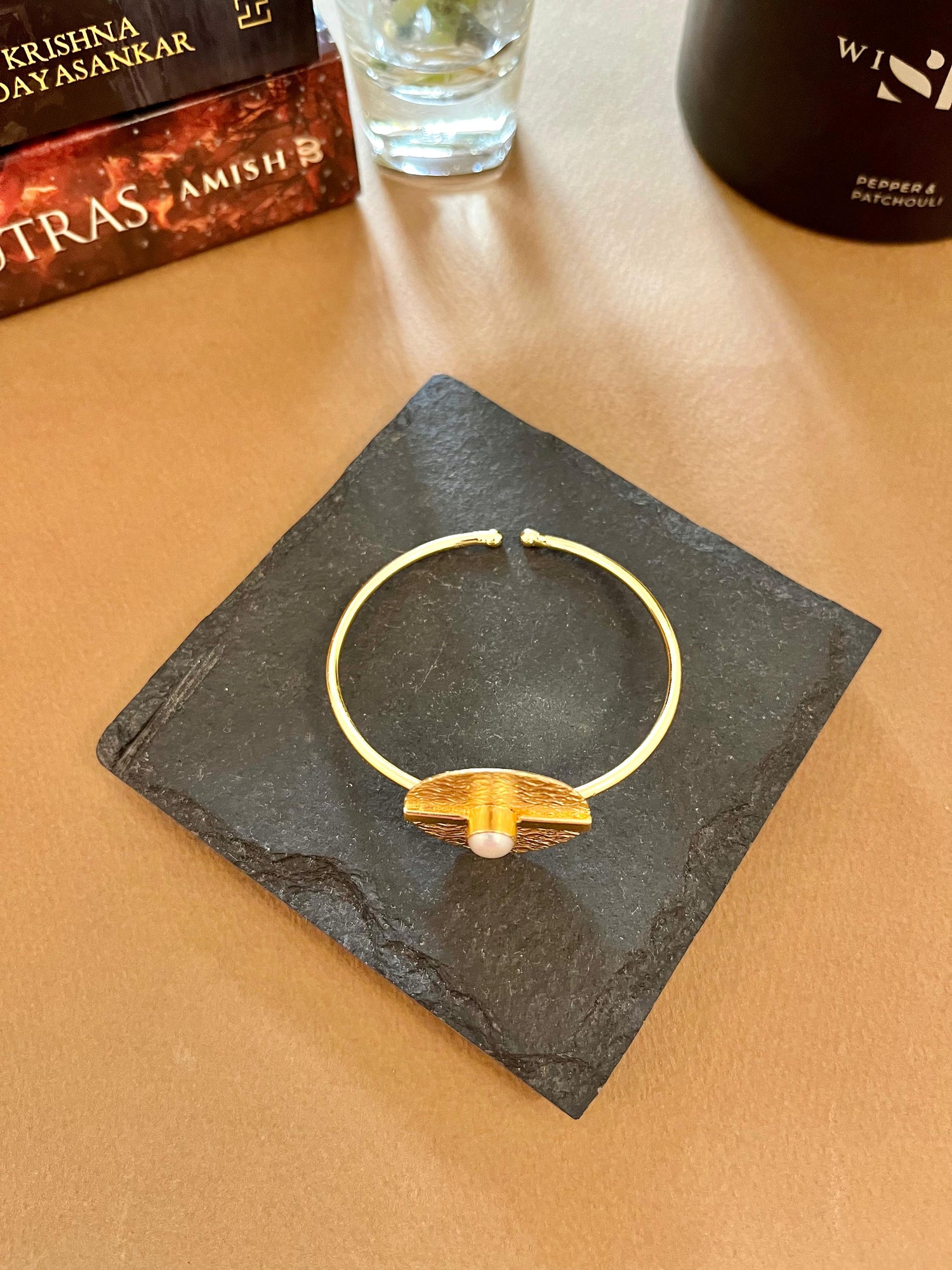 Pearl & Gold Hammered Cuff