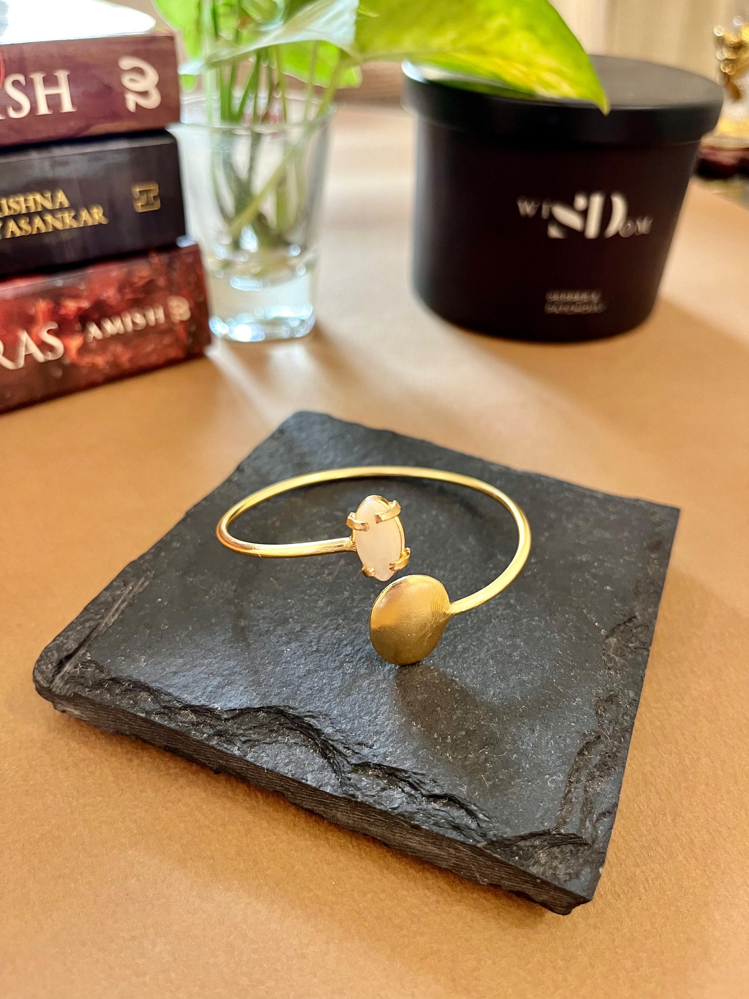 White Stone and Gold Cuff