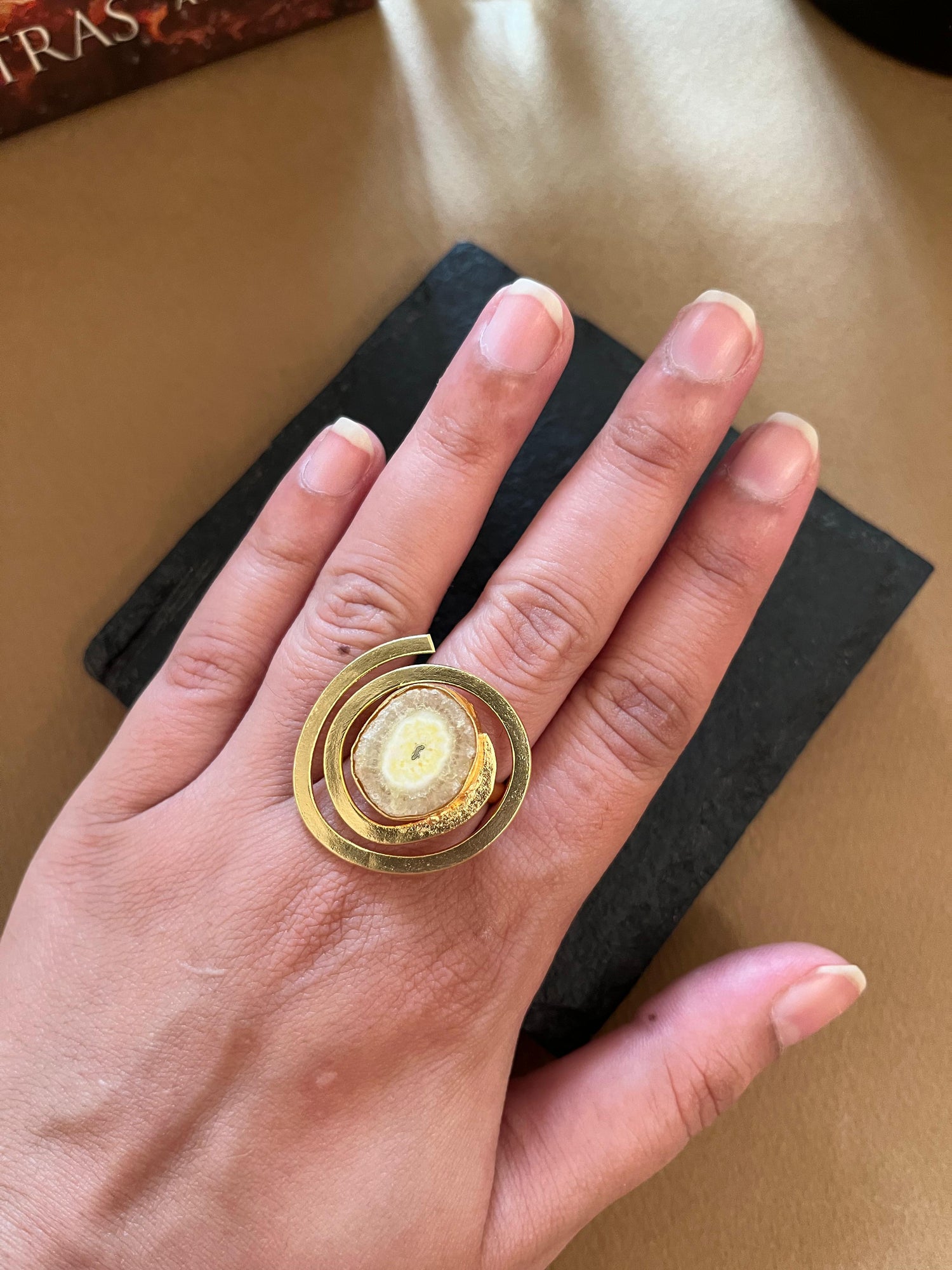 Beige Stone Spiral Ring