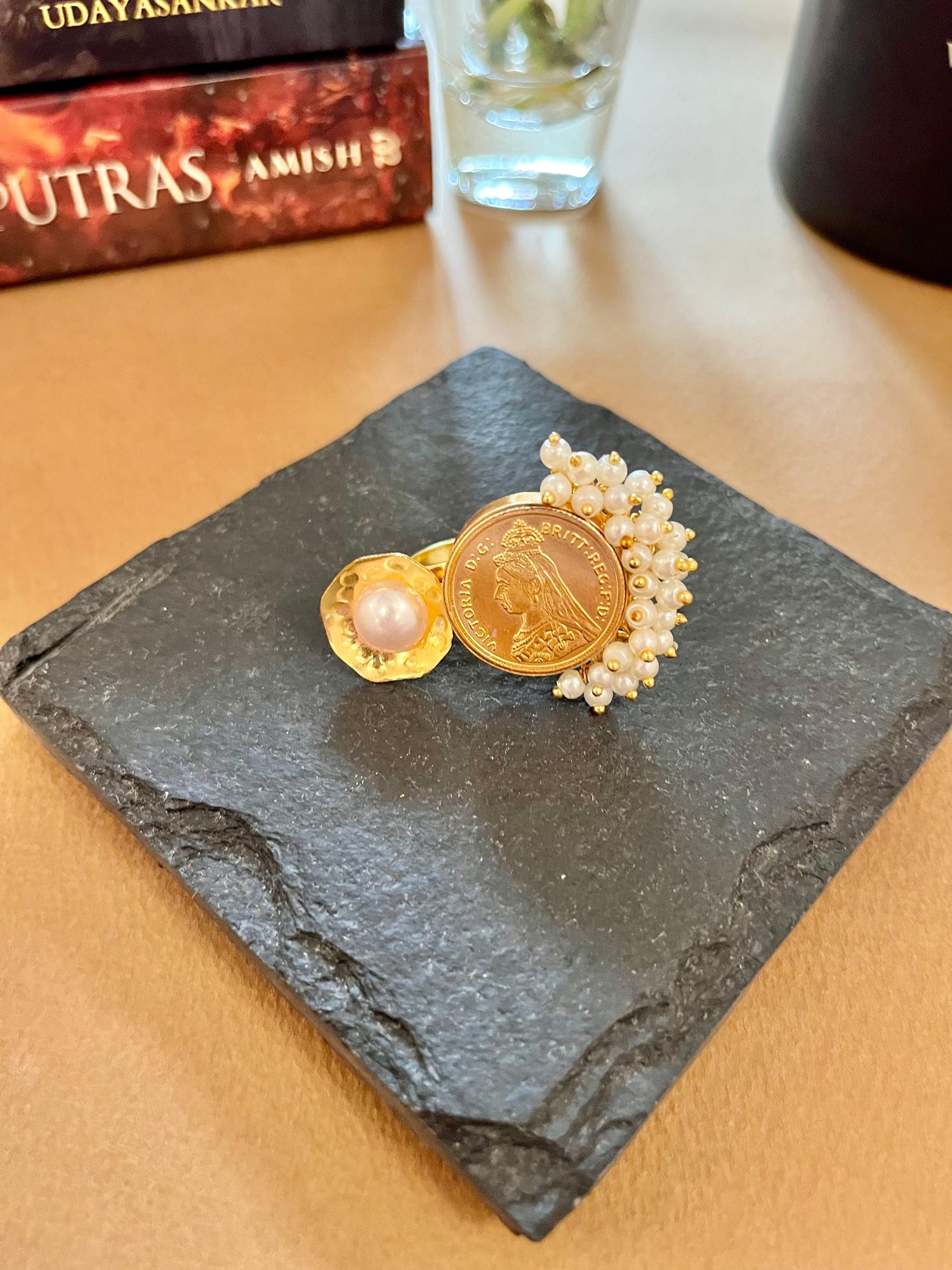 Medallion & Pearl Ring