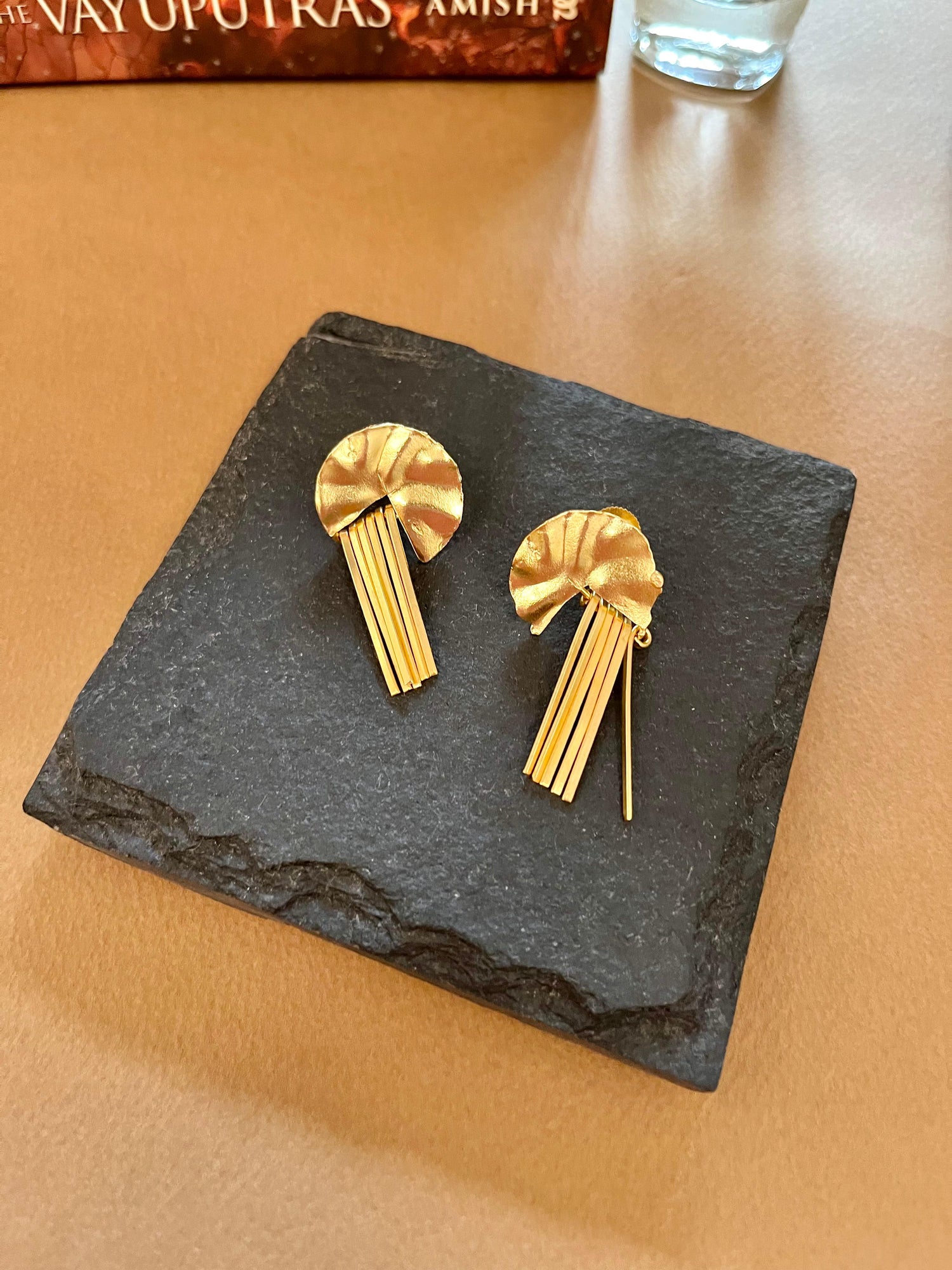 Hammered Gold Tassel Earrings