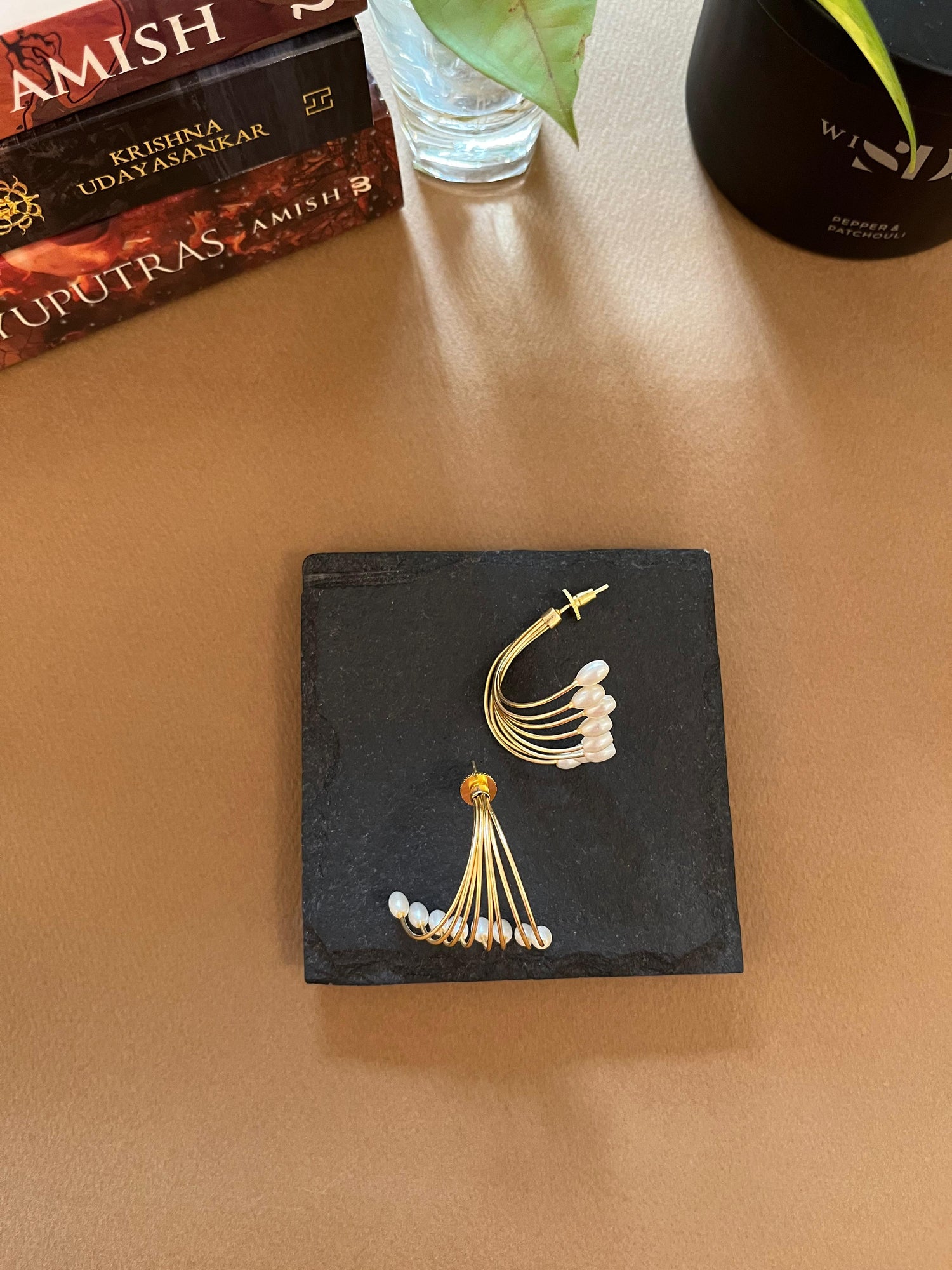 C-shape Pearl Tassel Earrings