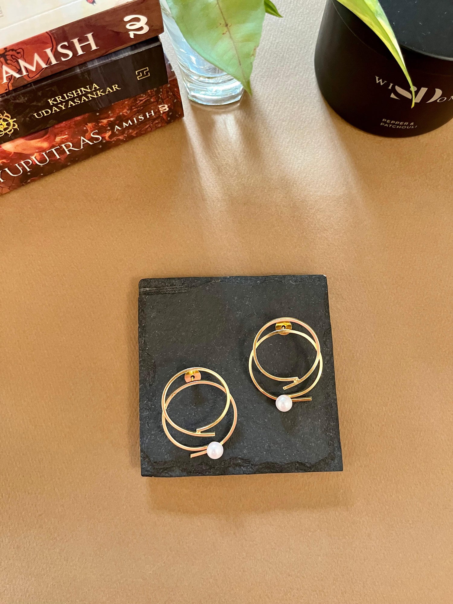 Double Circle Pearl Earrings