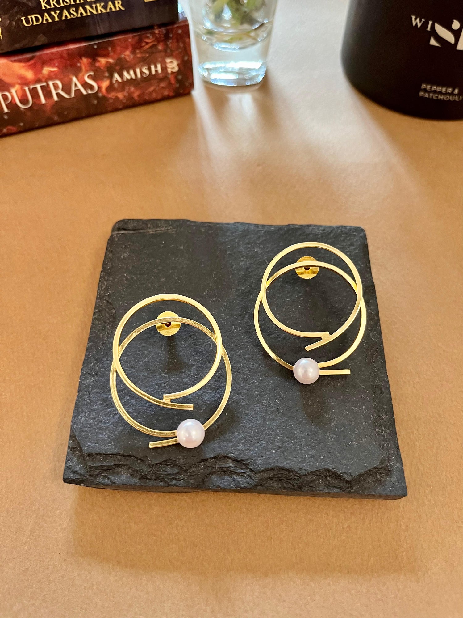 Double Circle Pearl Earrings
