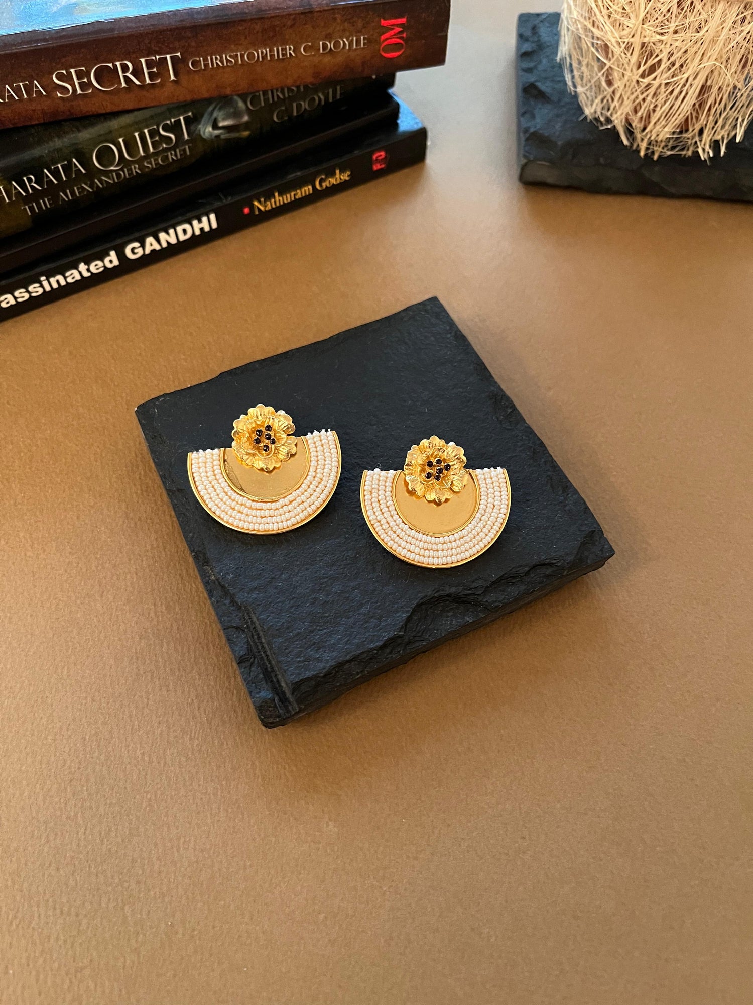 Tiny Pearl Semi-Circle Earrings