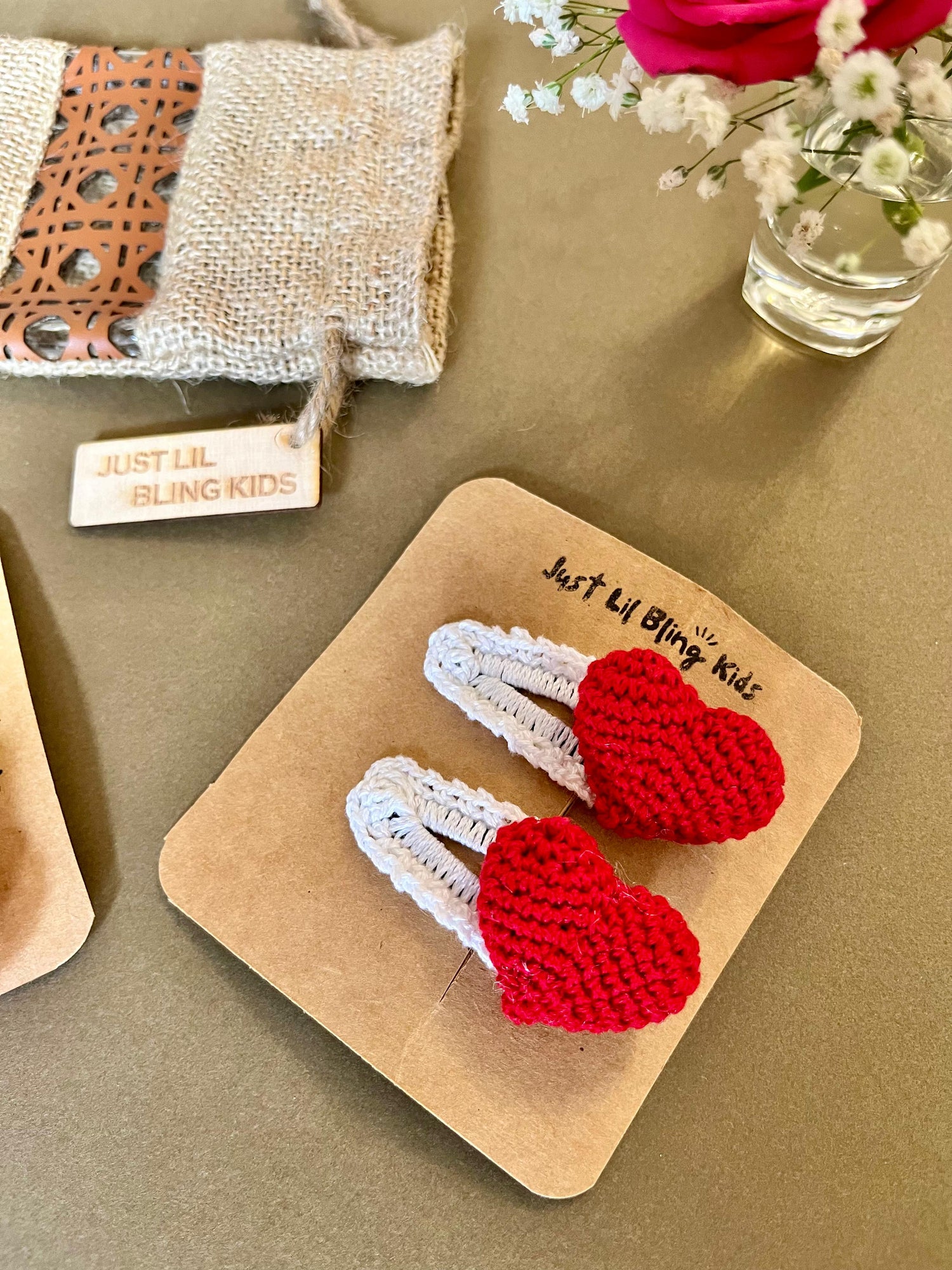 Red & White Heart Clip (Pair)