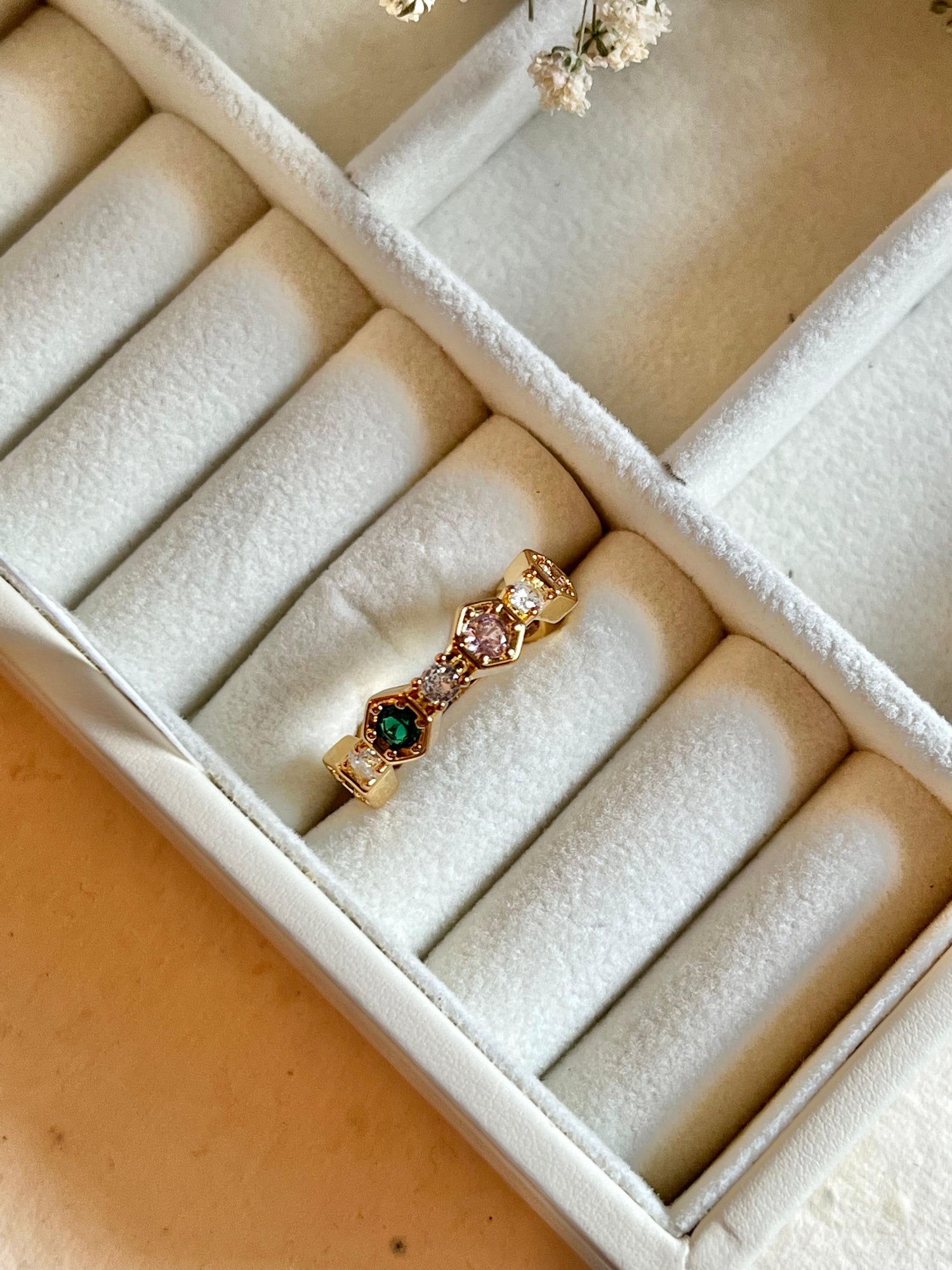 Mukticolor Hexagon Shape Crystal Ring