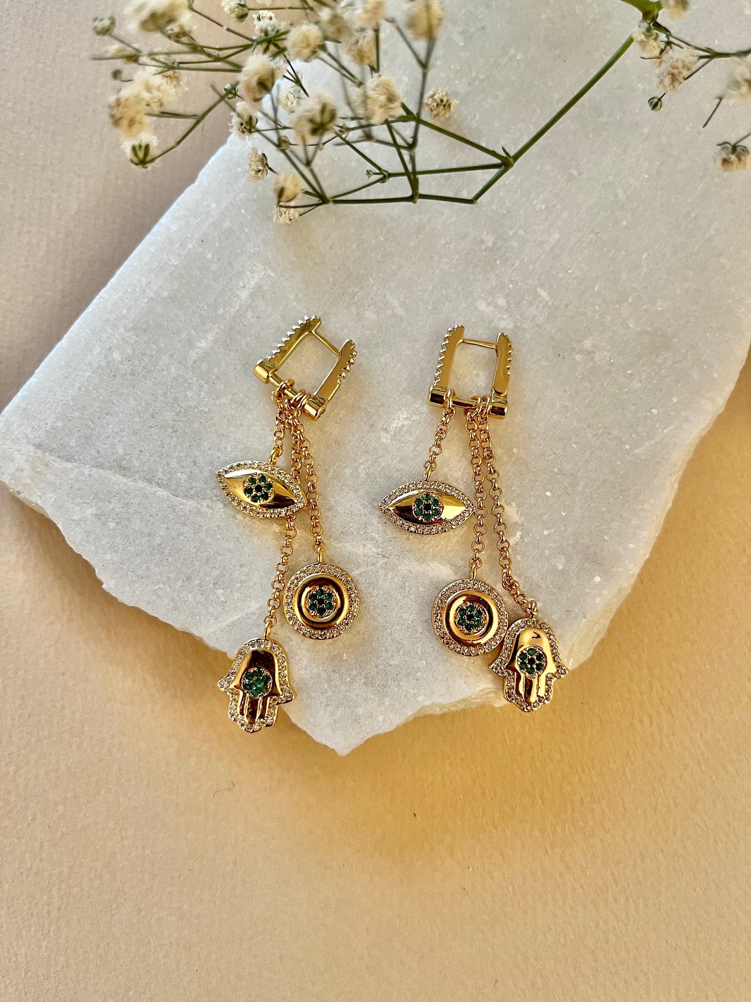 Gold Evil Eye Tassel Earrings