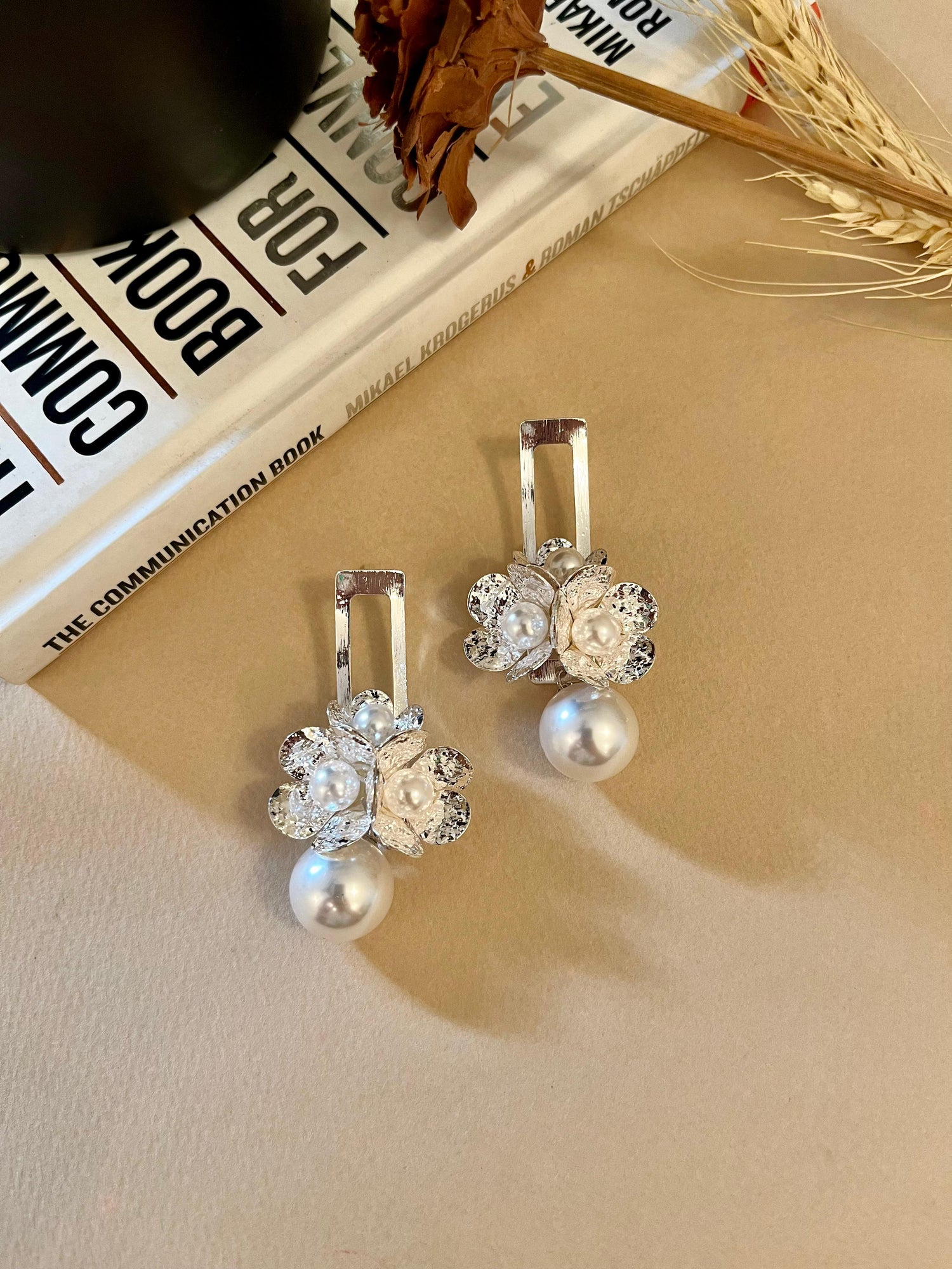 Silver Pearl Statement Earrings