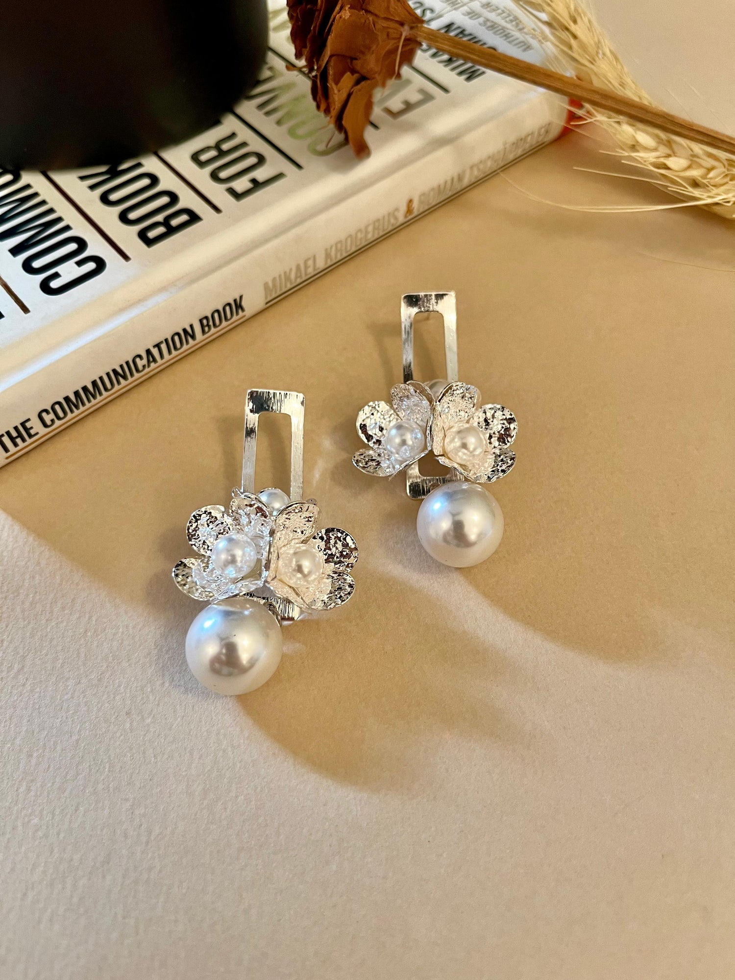 Silver Pearl Statement Earrings