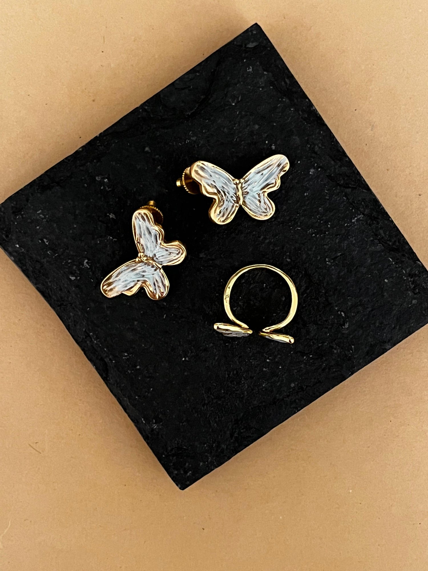 Baby Blue Butterfly Set (earrings + ring combo)