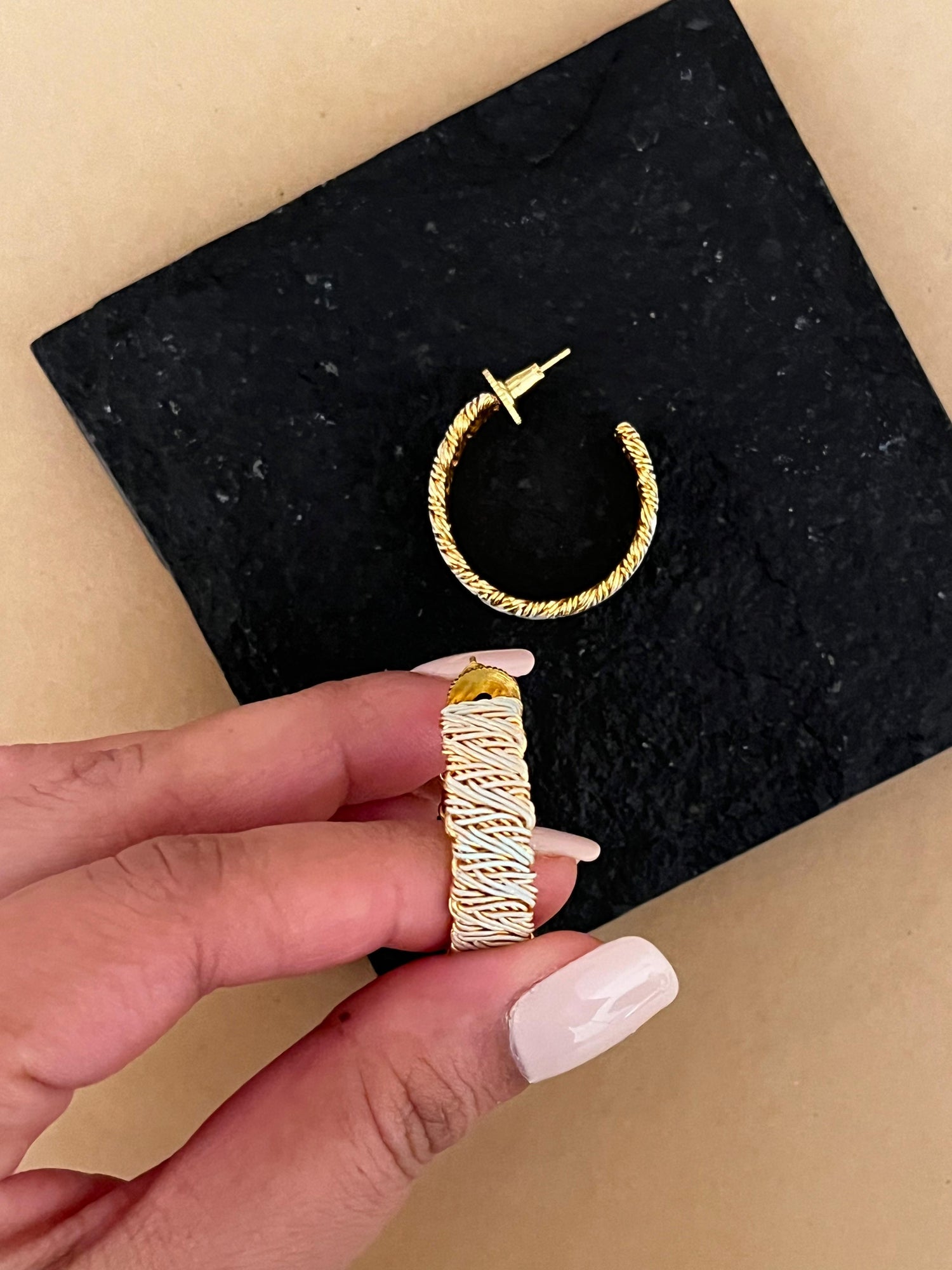 Baby Blue Enamel C-Shape Hoops Earrings