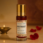 Organic Tribe Beetroot Lip Oil – Ayurvedic natural lip lightening and hydrating oil made with beetroot extract, jojoba oil, and vitamin E. 100% organic, chemical-free, and preservative-free lip care that lightens dark lips, restores softness, and adds a natural pink tint. Luxury Indian skincare inspired by royal Ayurvedic beauty rituals.
