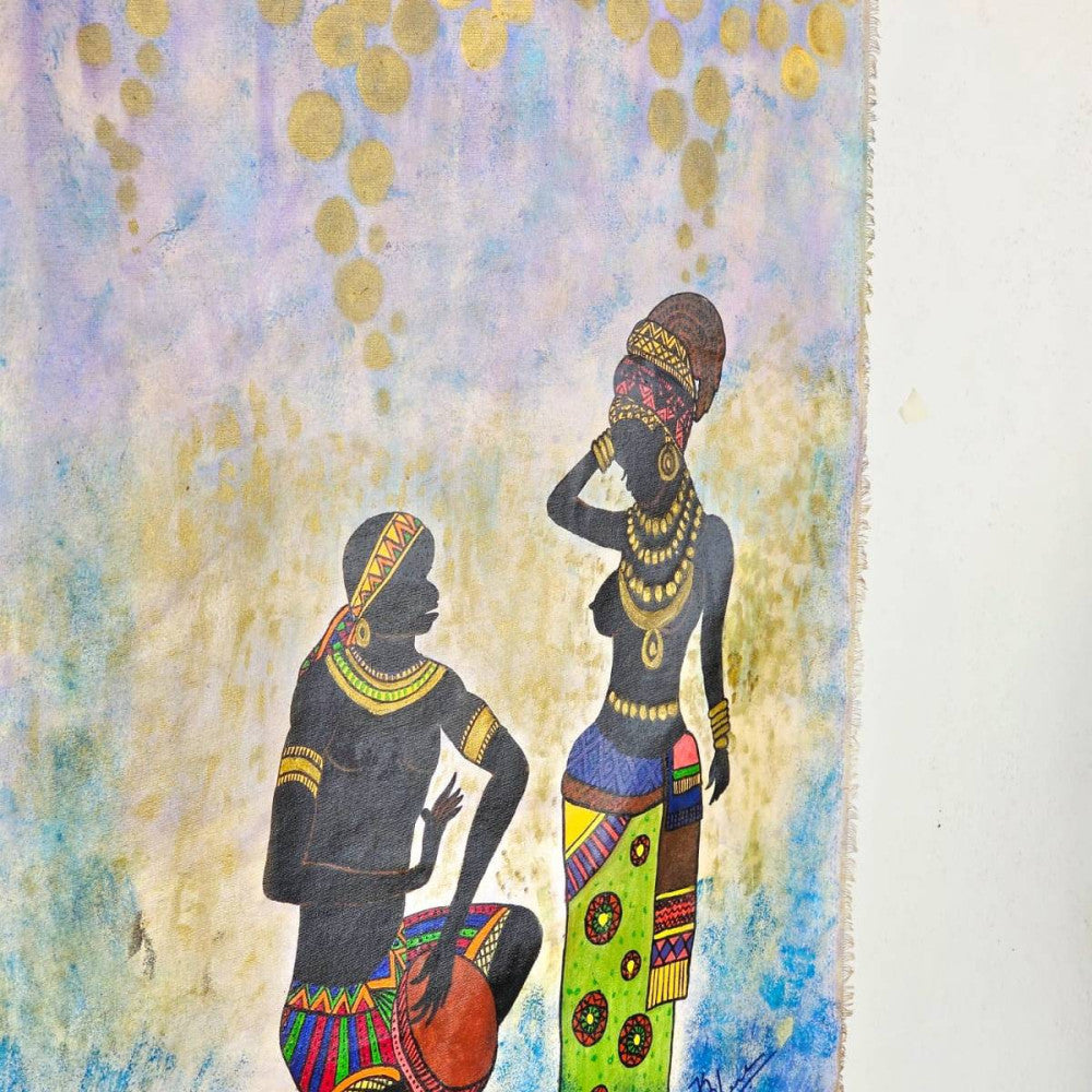 African tribal dance in abstract BG Acrylic/oil canvas painting