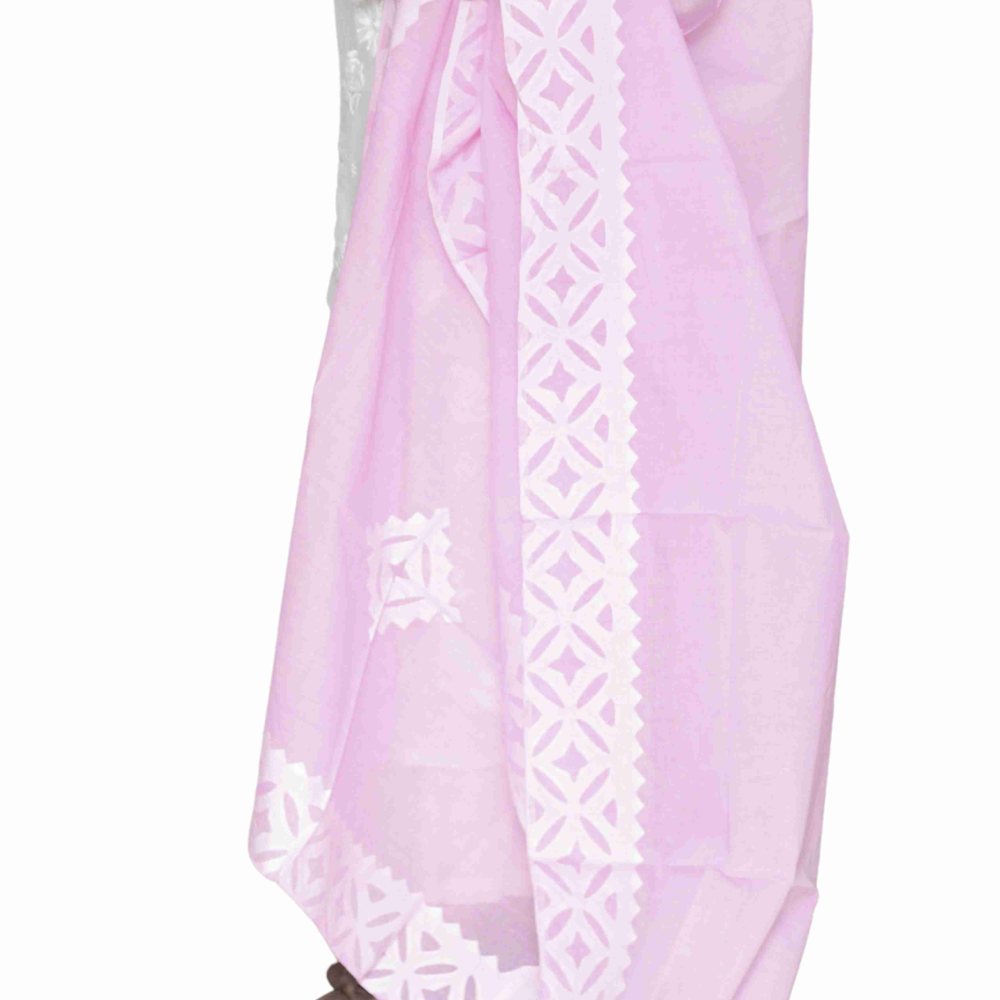 Applique Cut Work Hand Made Organdi Dupatta (Pink)