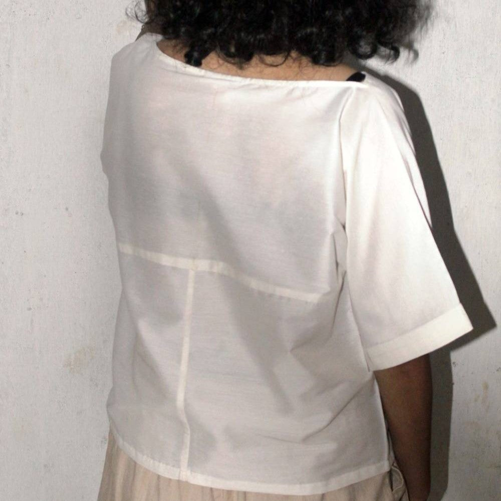 Asian in Me | Cotton-silk Women’s Crop-length white top | Asia Slow-T