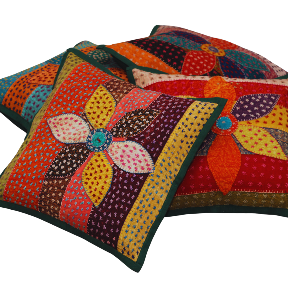Badka Phool Applique Cushion Cover (set of 4)