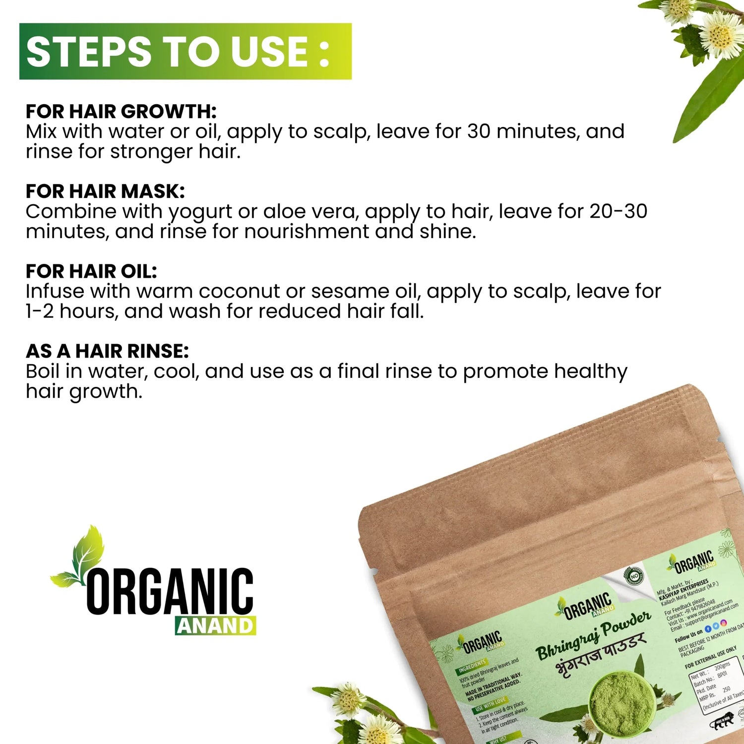 100% Organic Bhringraj Powder – Herbal Hair Care Powder (200gm)