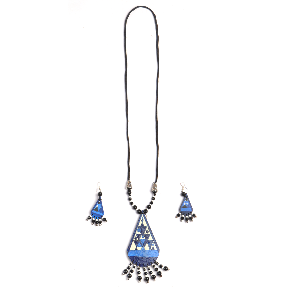 Handmade Handpainted Warli MDF Jewellery (BLUE /BLACK)