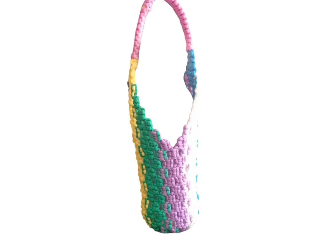 Handmade Multicolor Macrame Water Bottle Holder Cover with Carry Handle 1 LTR