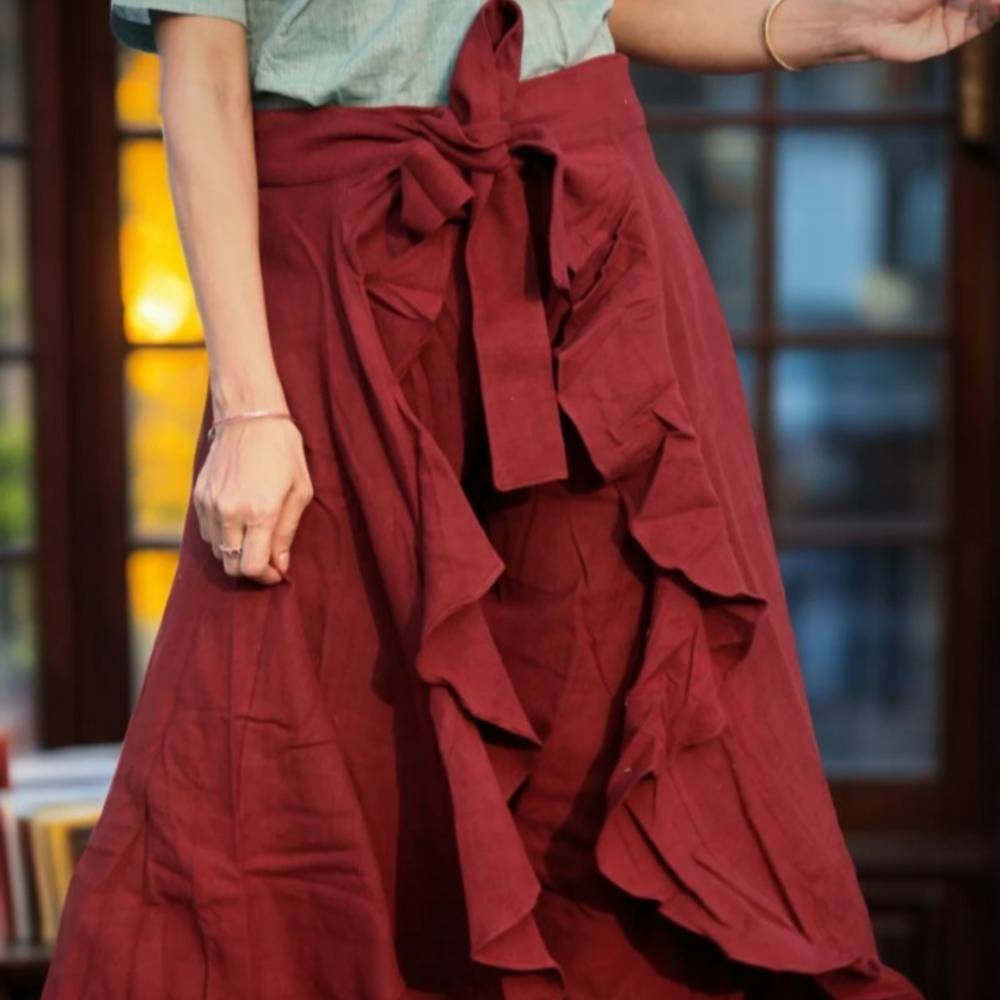 KALEIDOS -Wrap-on Skirt Plazzo with a drawstring closure,front slit ,flared hem.