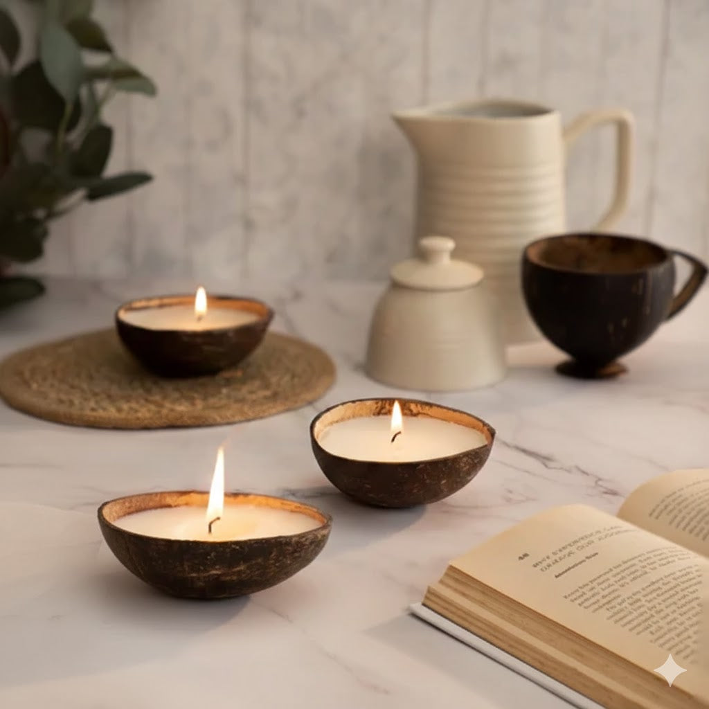 Coconut Shell Candle Diya | Eco-Friendly Scented Soy Wax