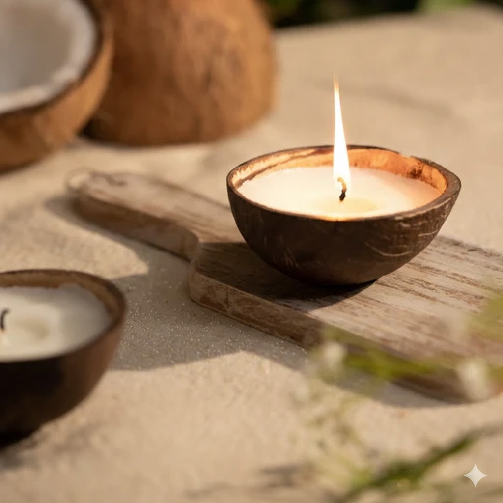 Coconut Shell Candle Diya | Eco-Friendly Scented Soy Wax