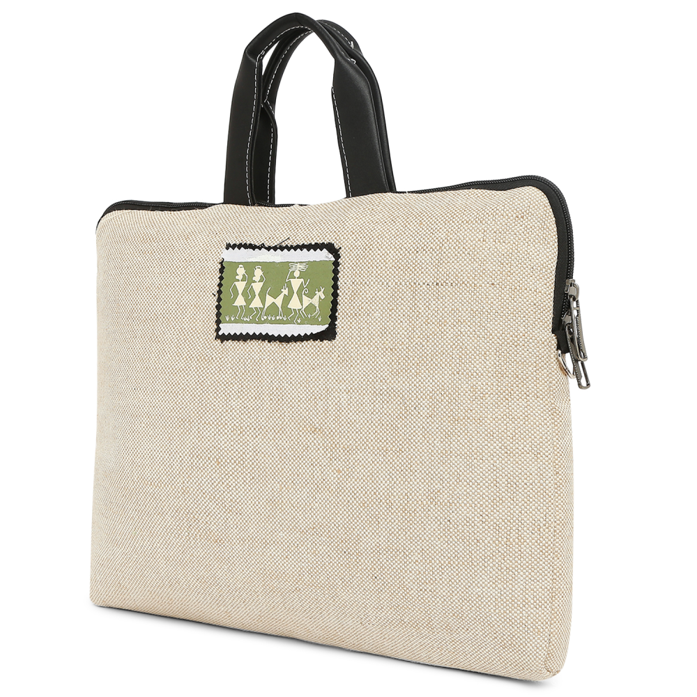 Handmde Canvas Laptop Bag Hand-Painted Warli Pach