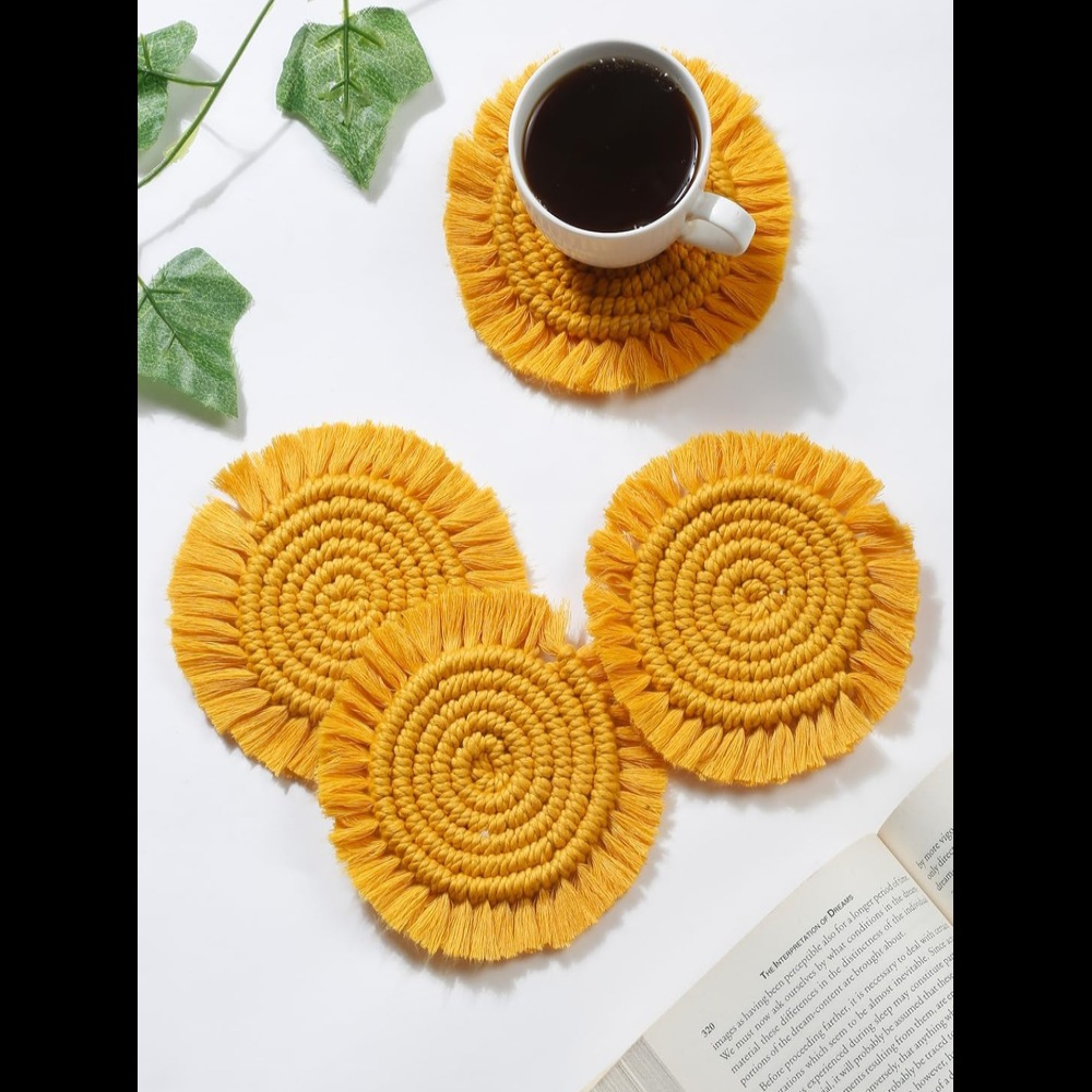 Macrame Cotton Coasters - Handmade Indian Decor